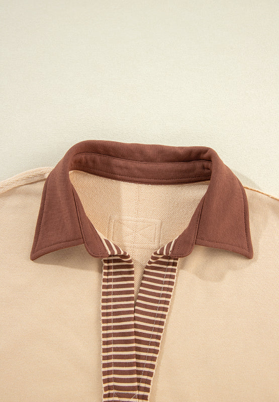 Color Block Johnny Collar Long Sleeve Sweatshirt - Image 22