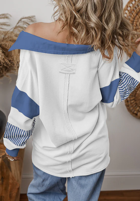 Color Block Johnny Collar Long Sleeve Sweatshirt - Image 8