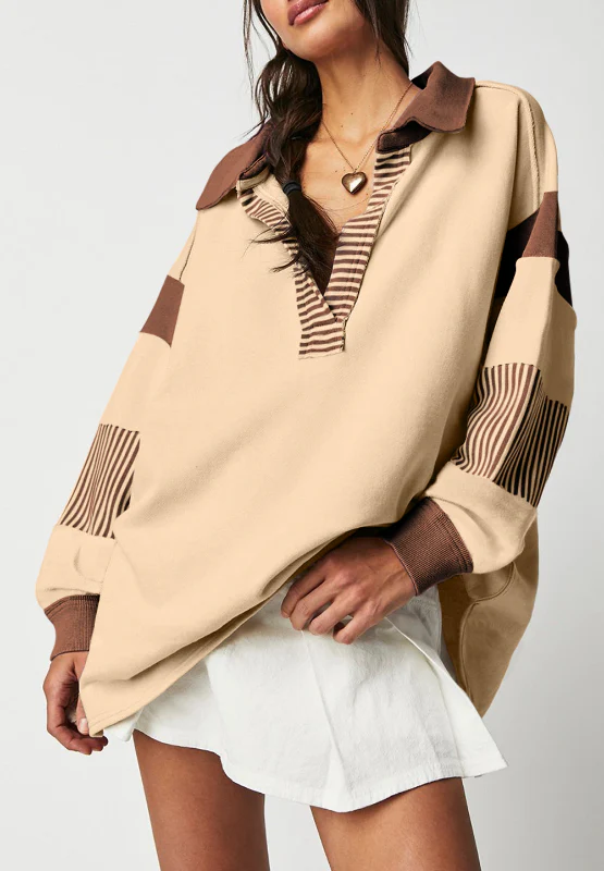 Color Block Johnny Collar Long Sleeve Sweatshirt - Image 9