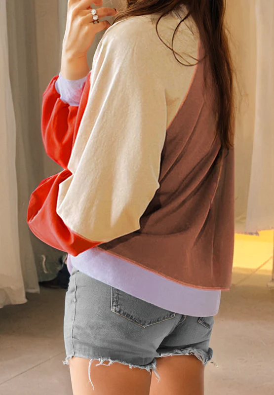 Color Block Round Neck Long Sleeve Sweatshirt - Image 3