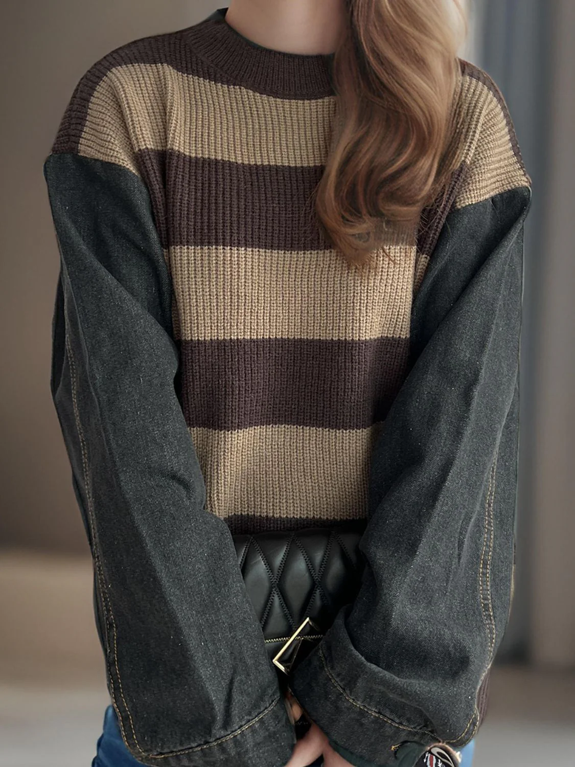 Contrast Round Neck Long Sleeve Sweater - Image 8