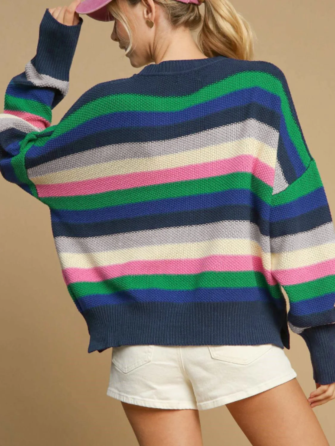 Contrast Striped Round Neck Long Sleeve Sweater - Image 5