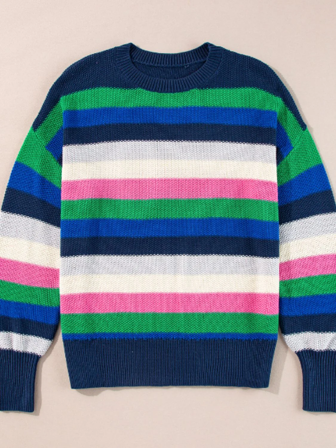 Contrast Striped Round Neck Long Sleeve Sweater - Image 7