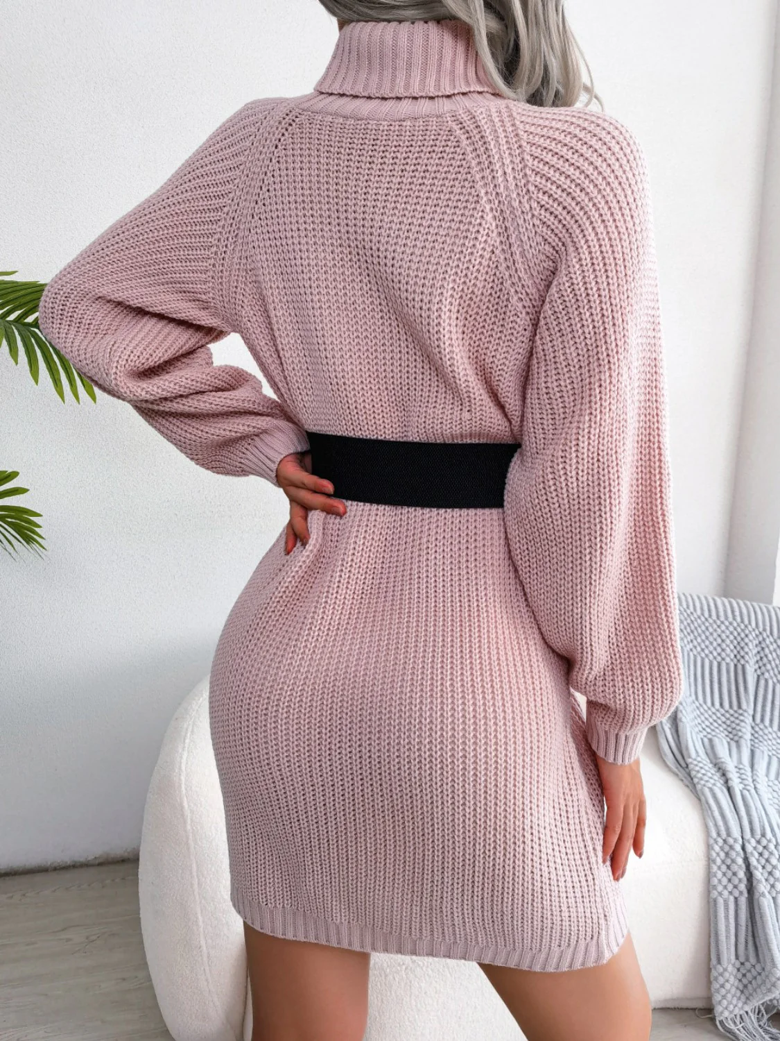 Decorative Button Turtleneck Sweater Dress - Image 3