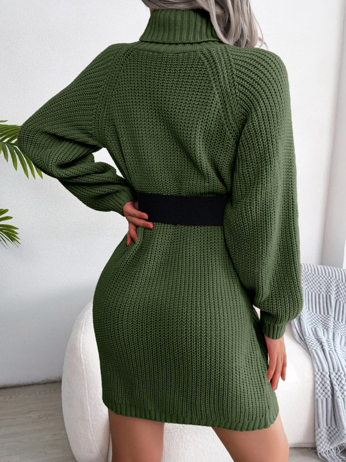 Decorative Button Turtleneck Sweater Dress - Image 9