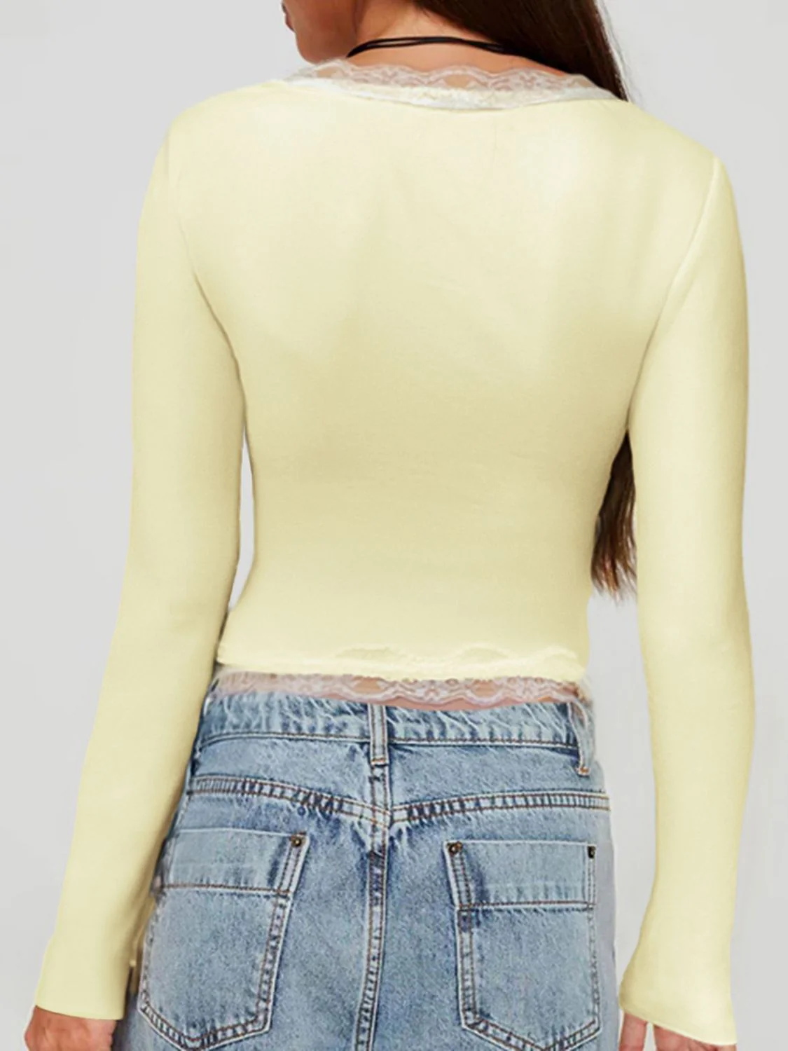 Devine Lace Detail V-Neck Long Sleeve T-Shirt - Image 18