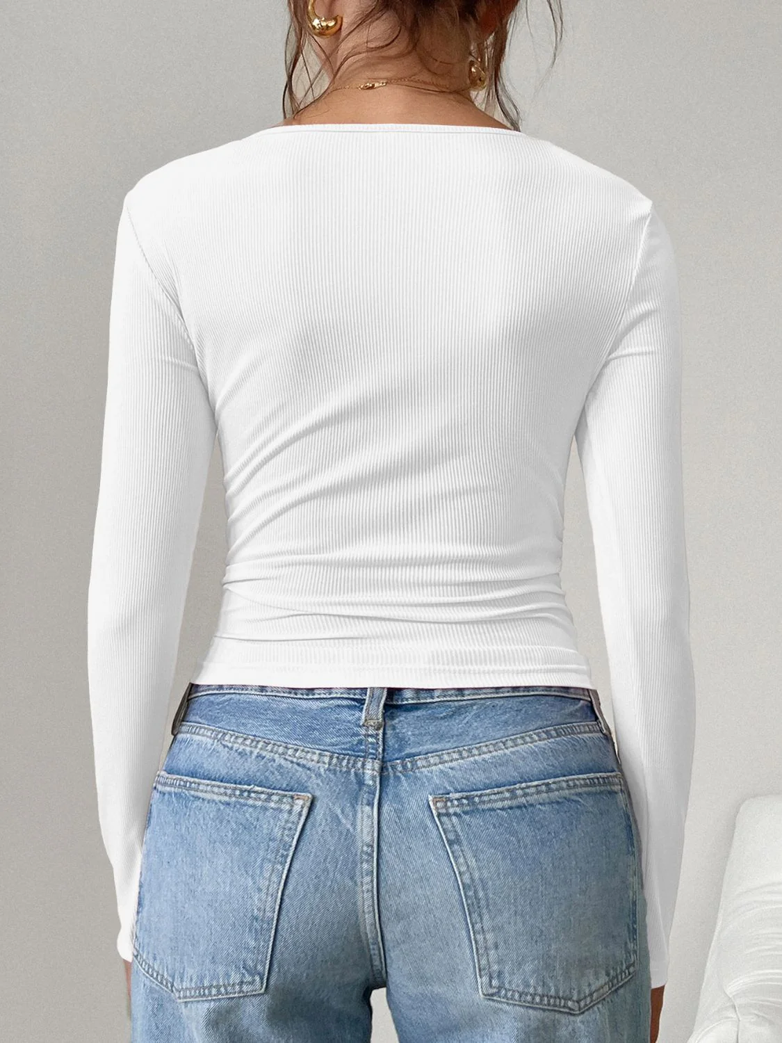 Devine Square Neck Half Snap Long Sleeve T-Shirt - Image 12