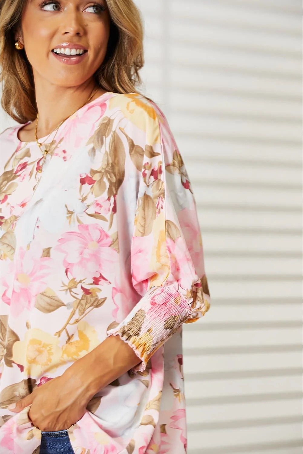 Double Take Floral Round Neck Three-Quarter Sleeve Top - Image 6