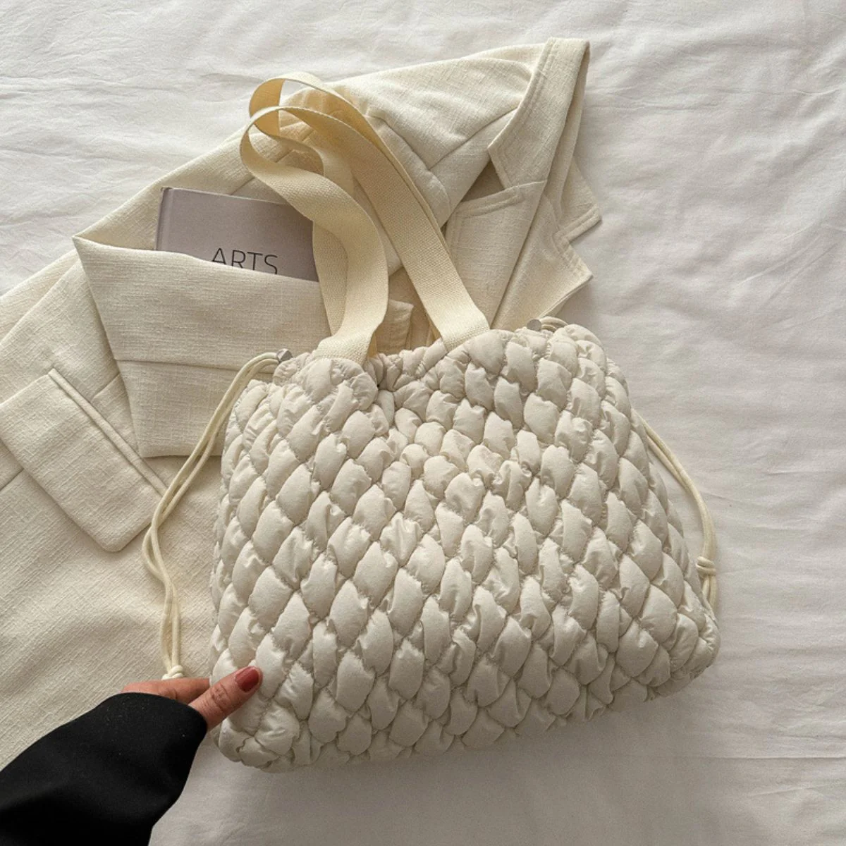 Drawstring Bubble Texture Tote Bag - Image 15
