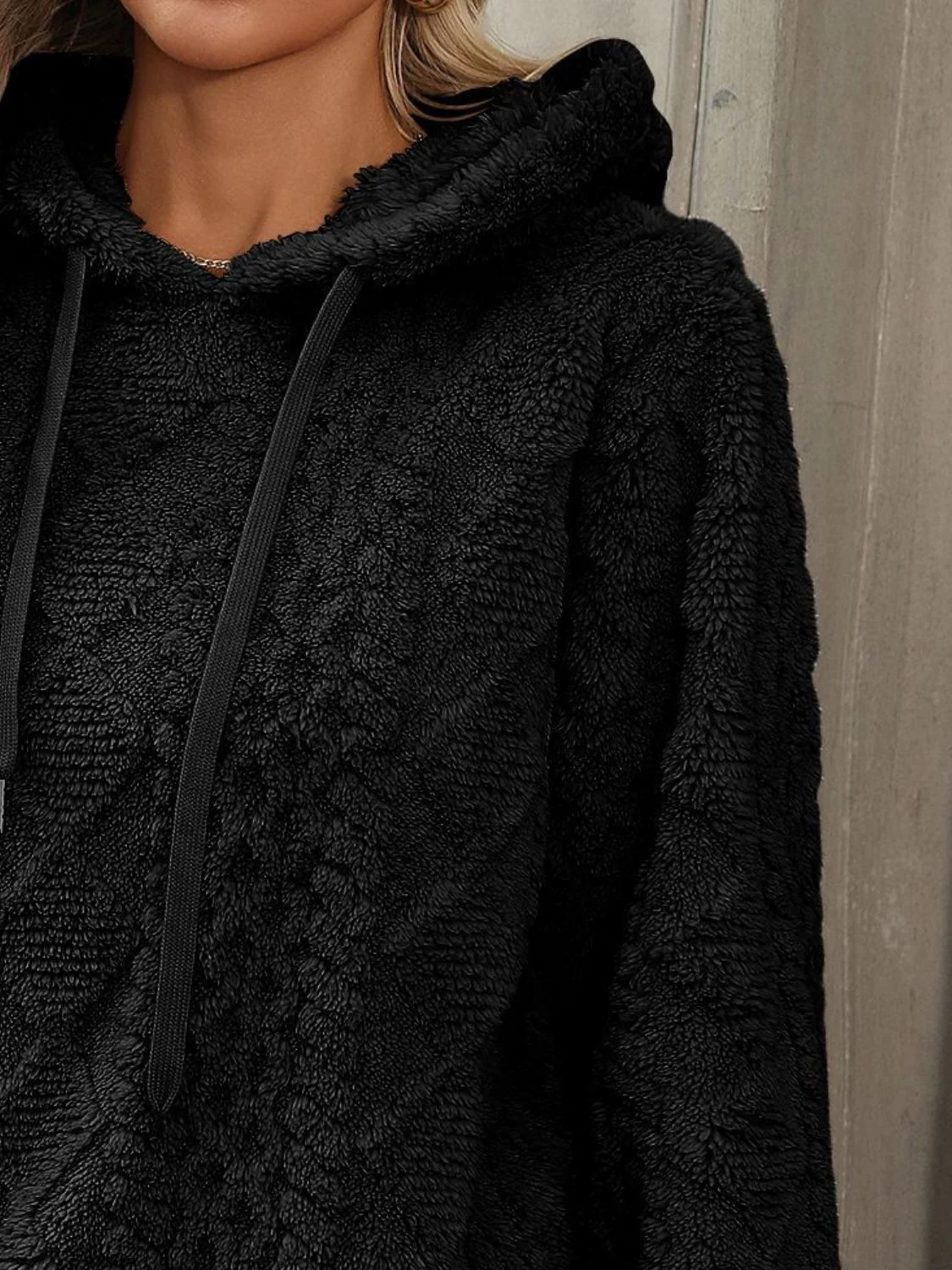 Drawstring Long Sleeve Plush Hoodie - Image 10