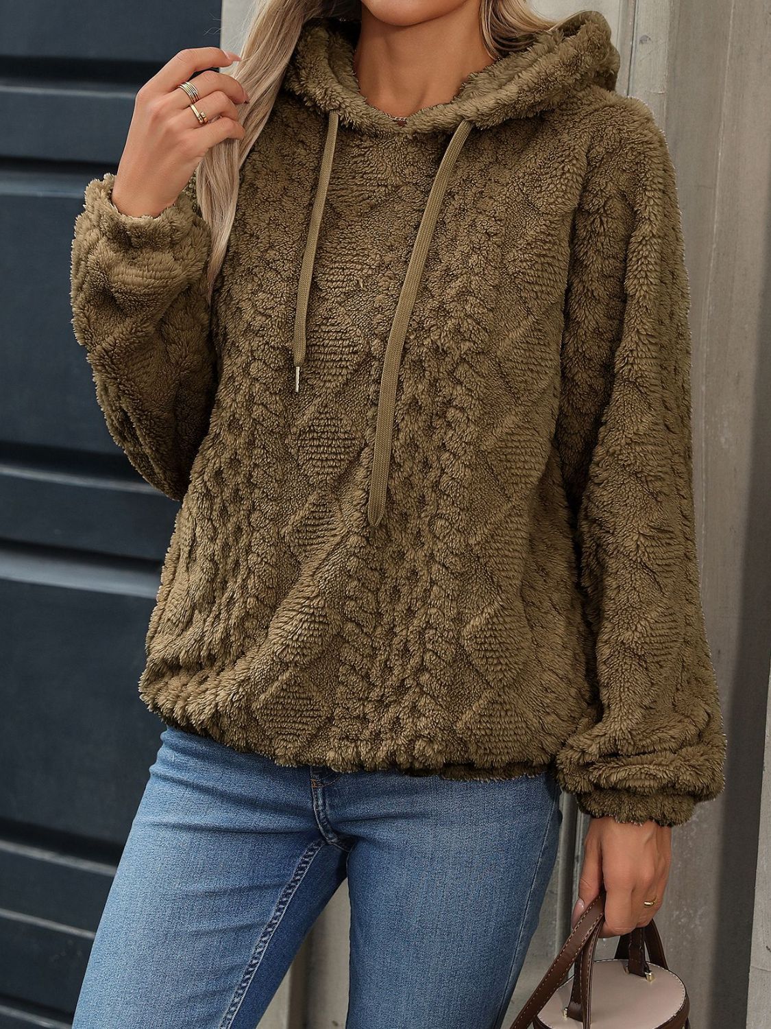 Drawstring Long Sleeve Plush Hoodie - Image 12