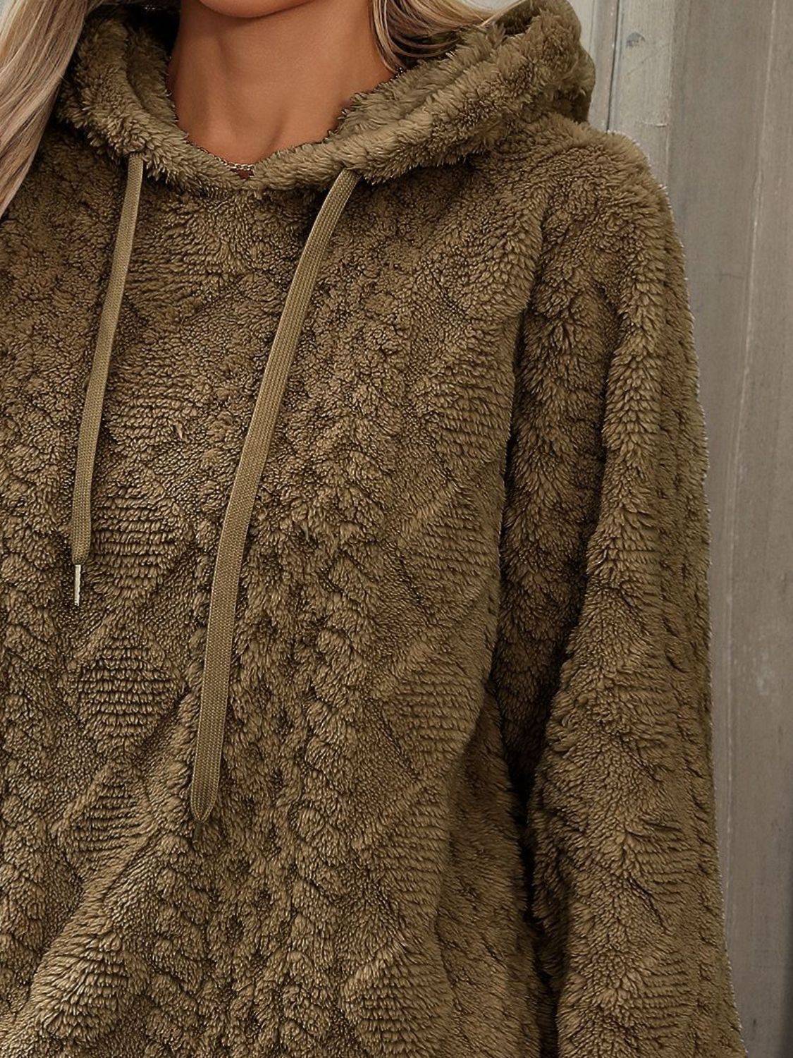 Drawstring Long Sleeve Plush Hoodie - Image 13