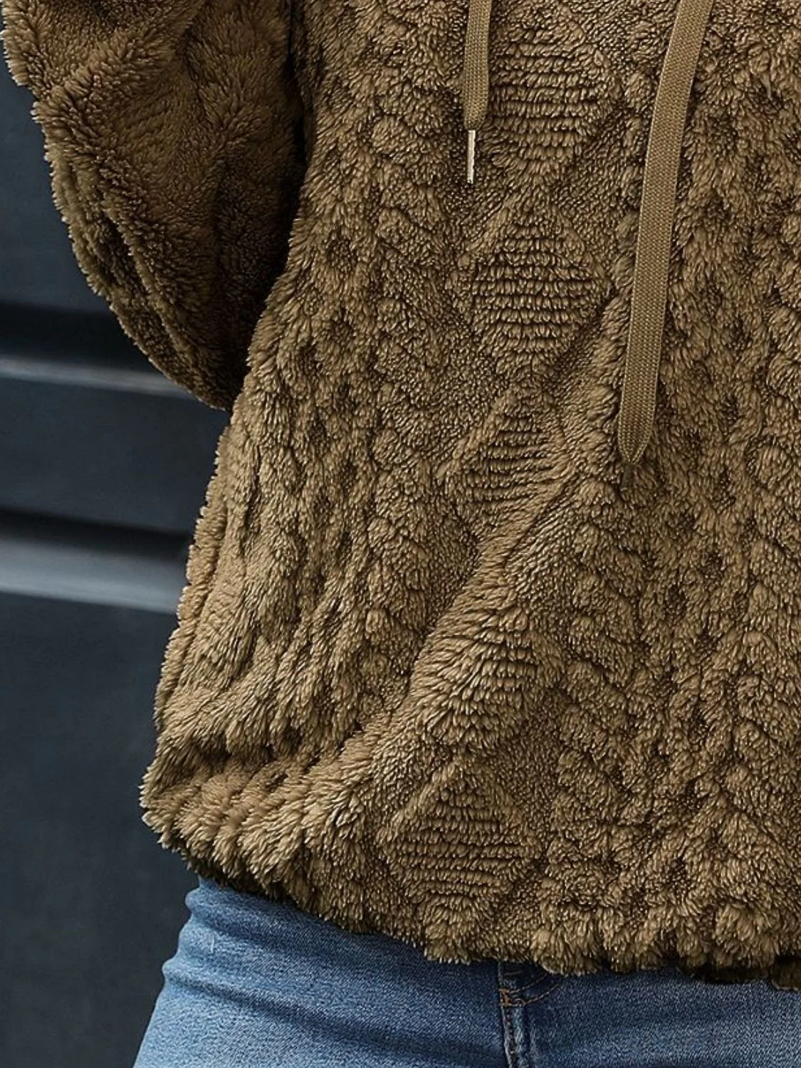 Drawstring Long Sleeve Plush Hoodie - Image 14