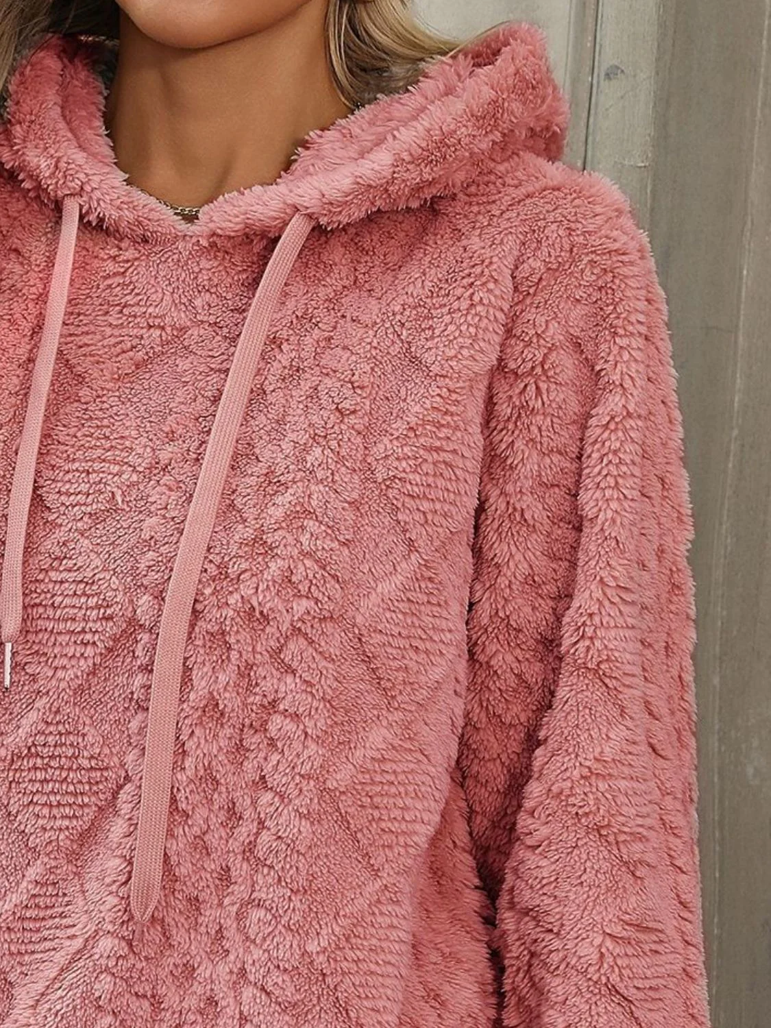 Drawstring Long Sleeve Plush Hoodie - Image 8