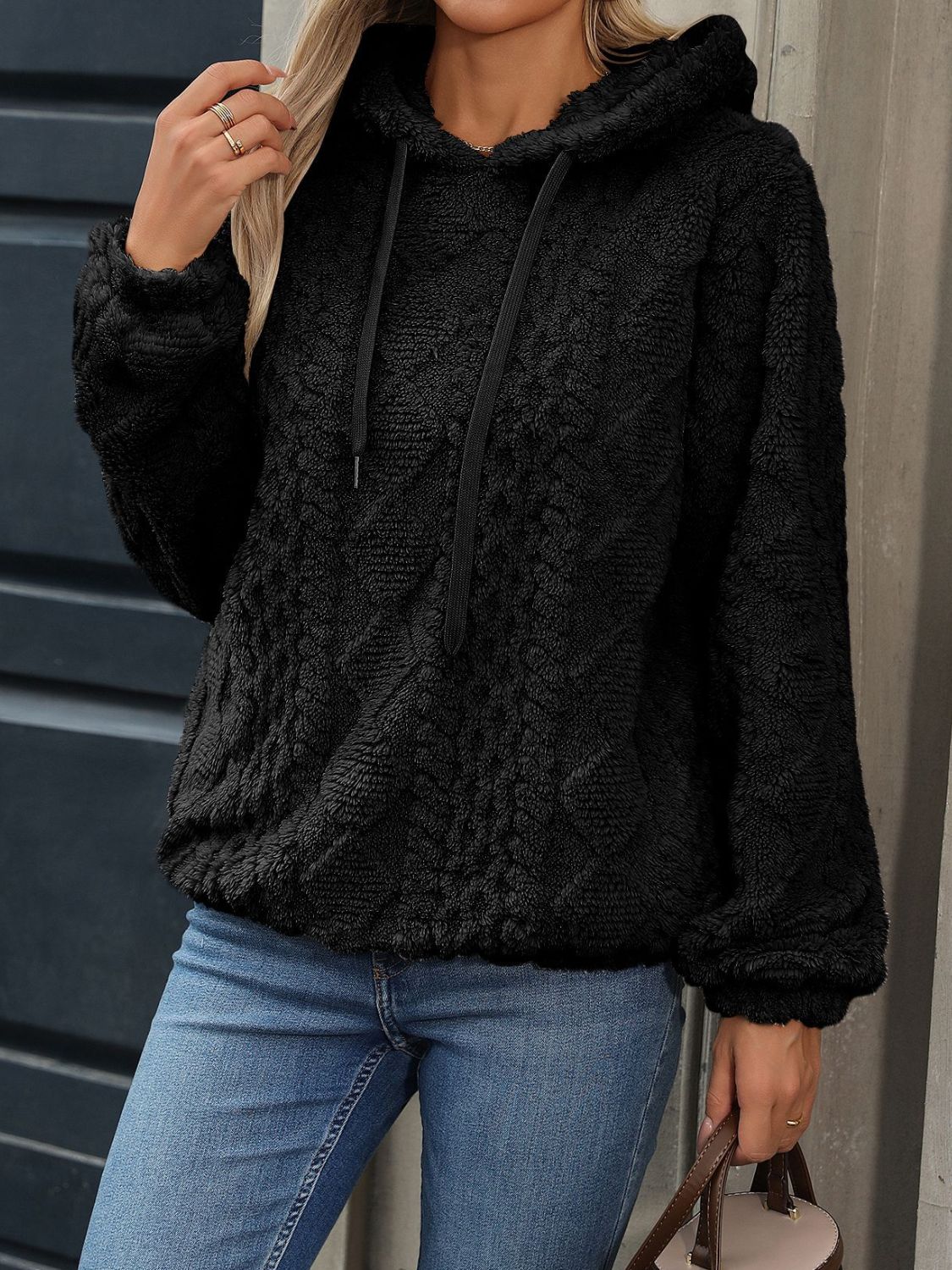 Drawstring Long Sleeve Plush Hoodie - Image 9