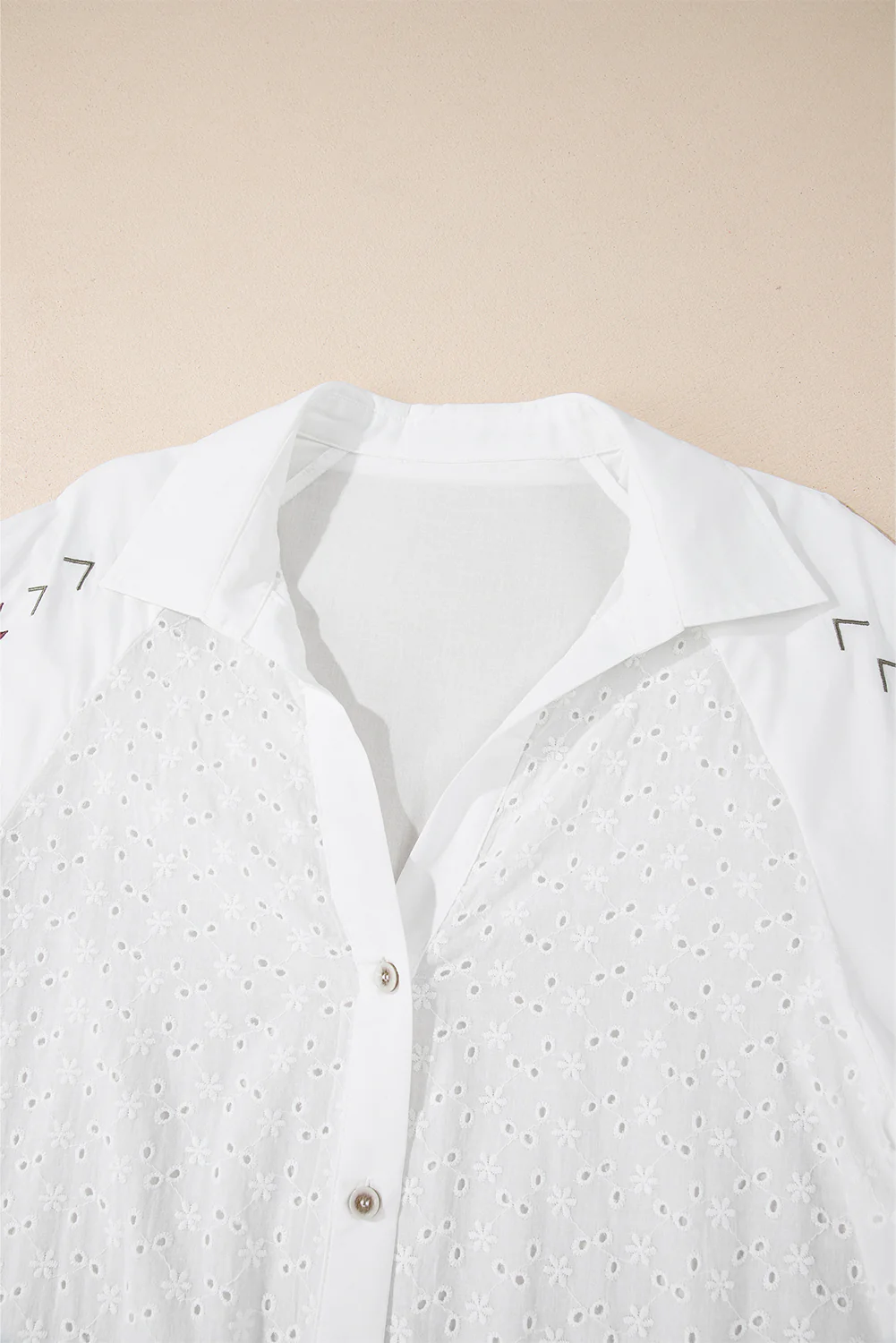 Embroidered Eyelet Collared Neck Long Sleeve Shirt - Image 10