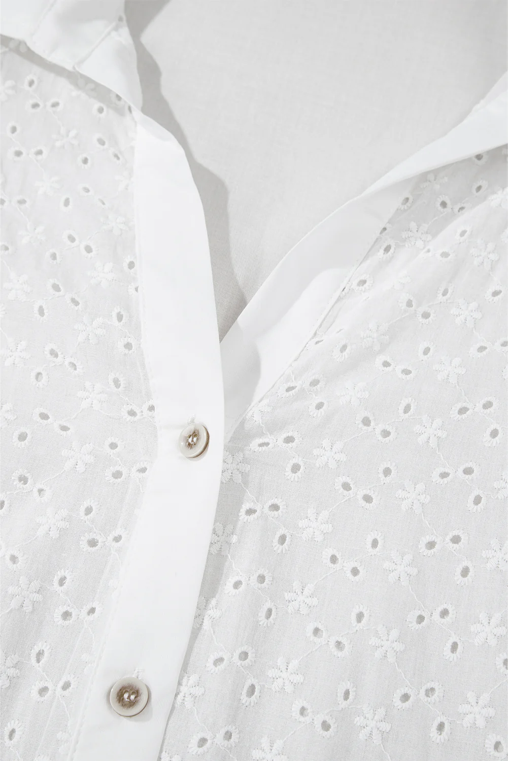 Embroidered Eyelet Collared Neck Long Sleeve Shirt - Image 11