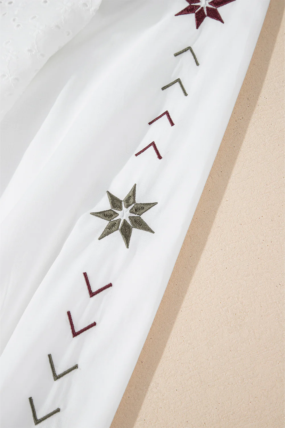 Embroidered Eyelet Collared Neck Long Sleeve Shirt - Image 12