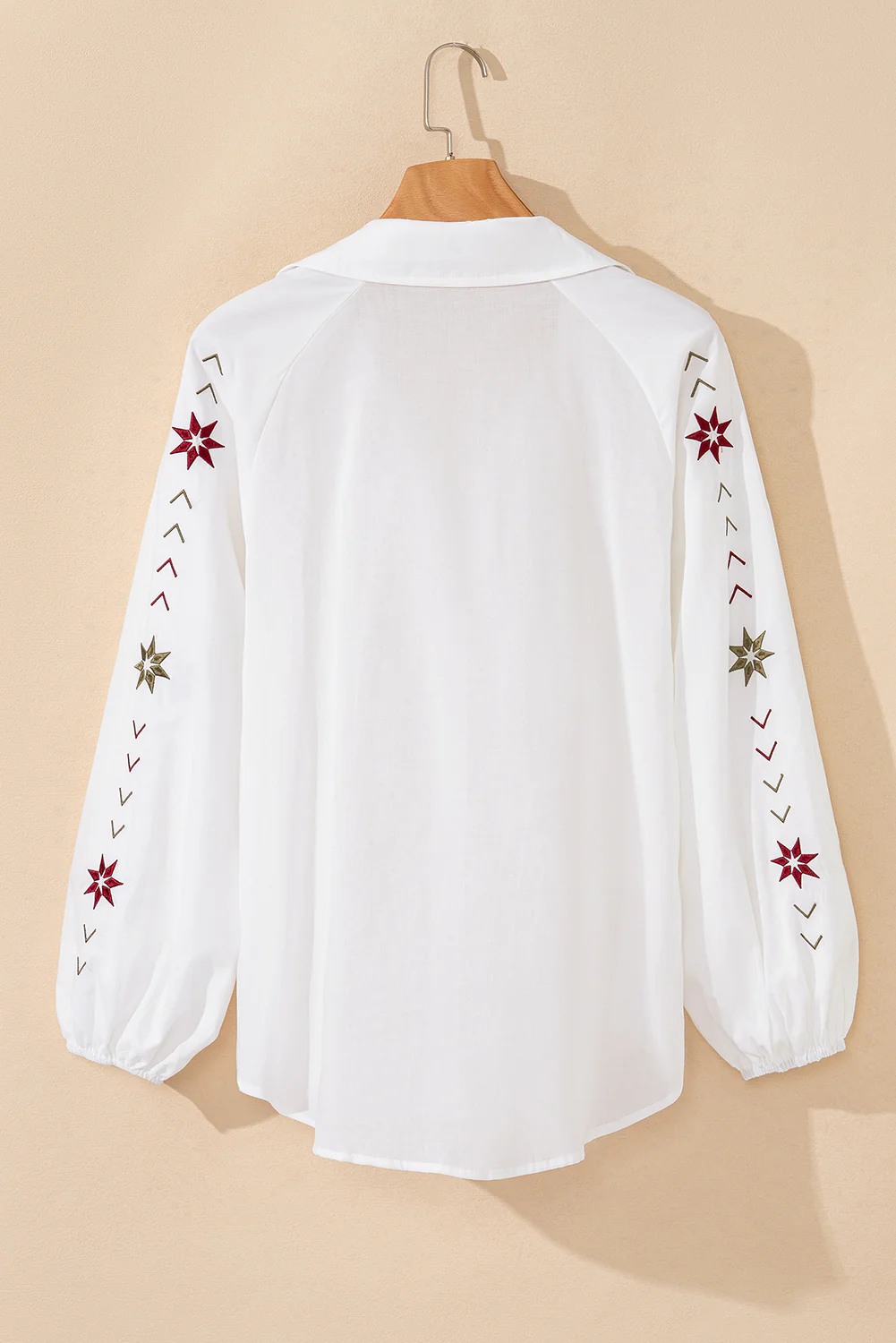 Embroidered Eyelet Collared Neck Long Sleeve Shirt - Image 6