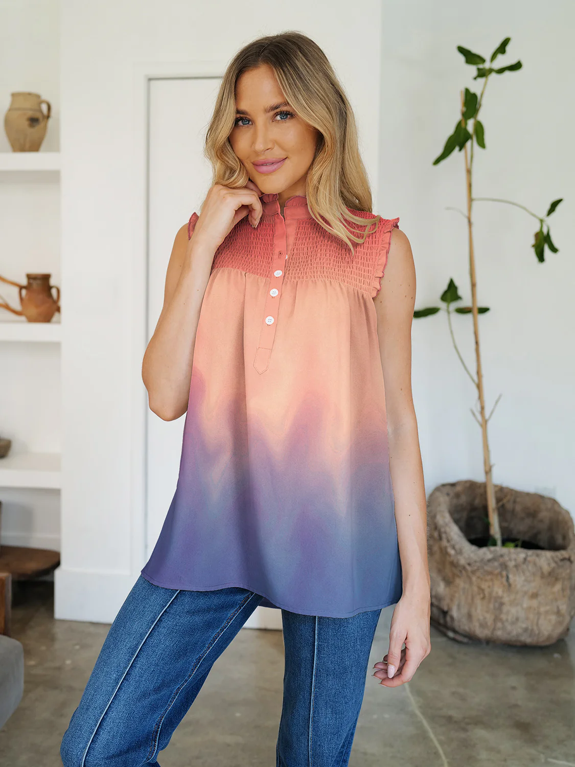 FAM-FAM Frill Printed Mock Neck Top - Image 10