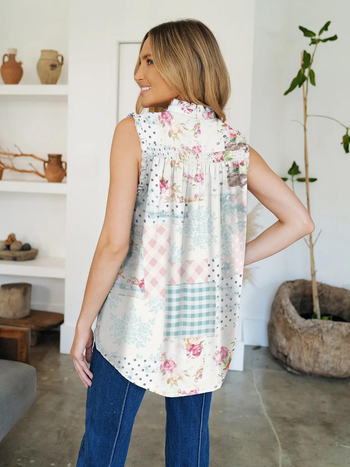 FAM-FAM Frill Printed Mock Neck Top - Image 13