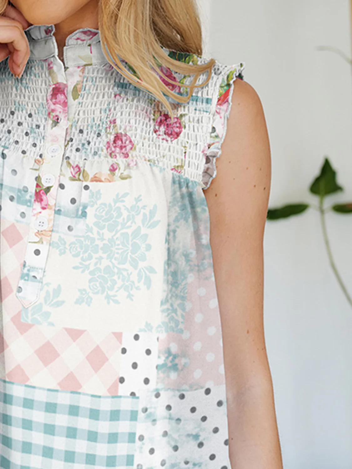 FAM-FAM Frill Printed Mock Neck Top - Image 15