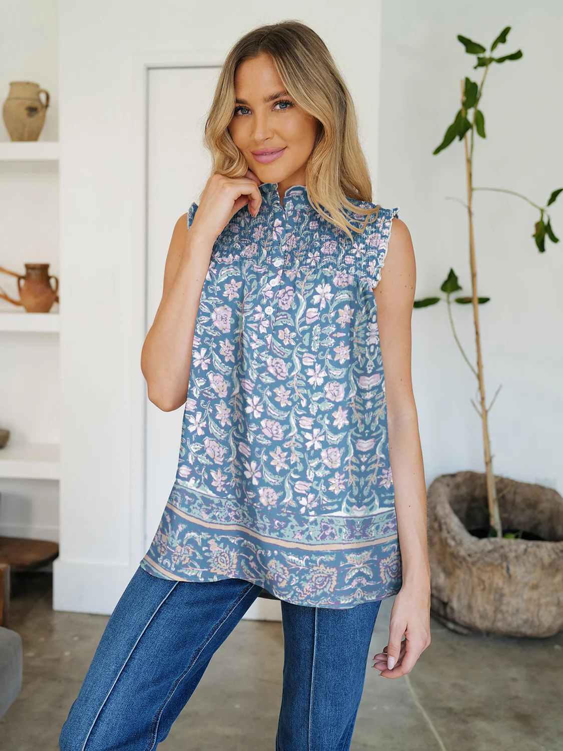 FAM-FAM Frill Printed Mock Neck Top - Image 19