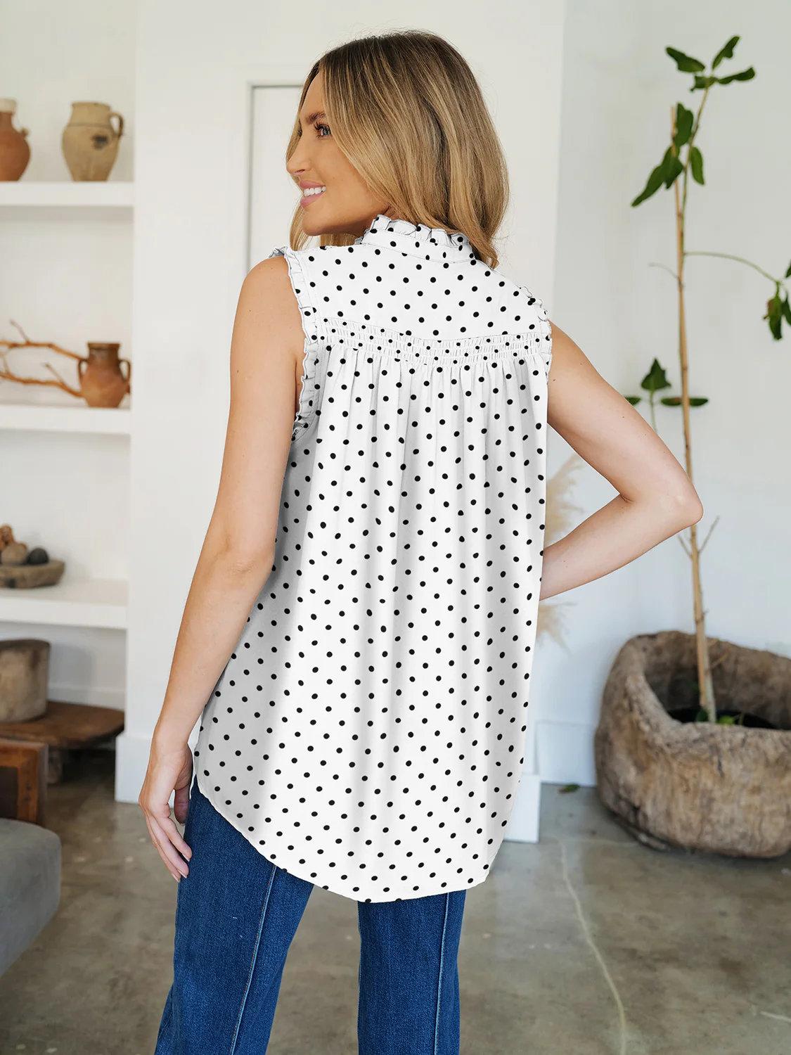 FAM-FAM Frill Printed Mock Neck Top - Image 5