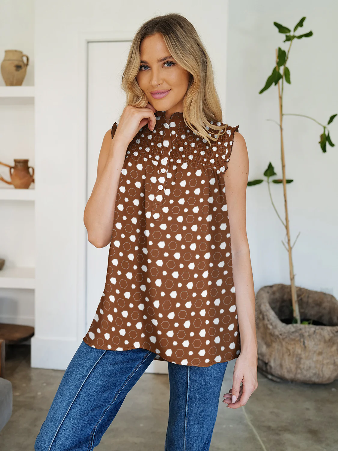 FAM-FAM Frill Printed Mock Neck Top - Image 7