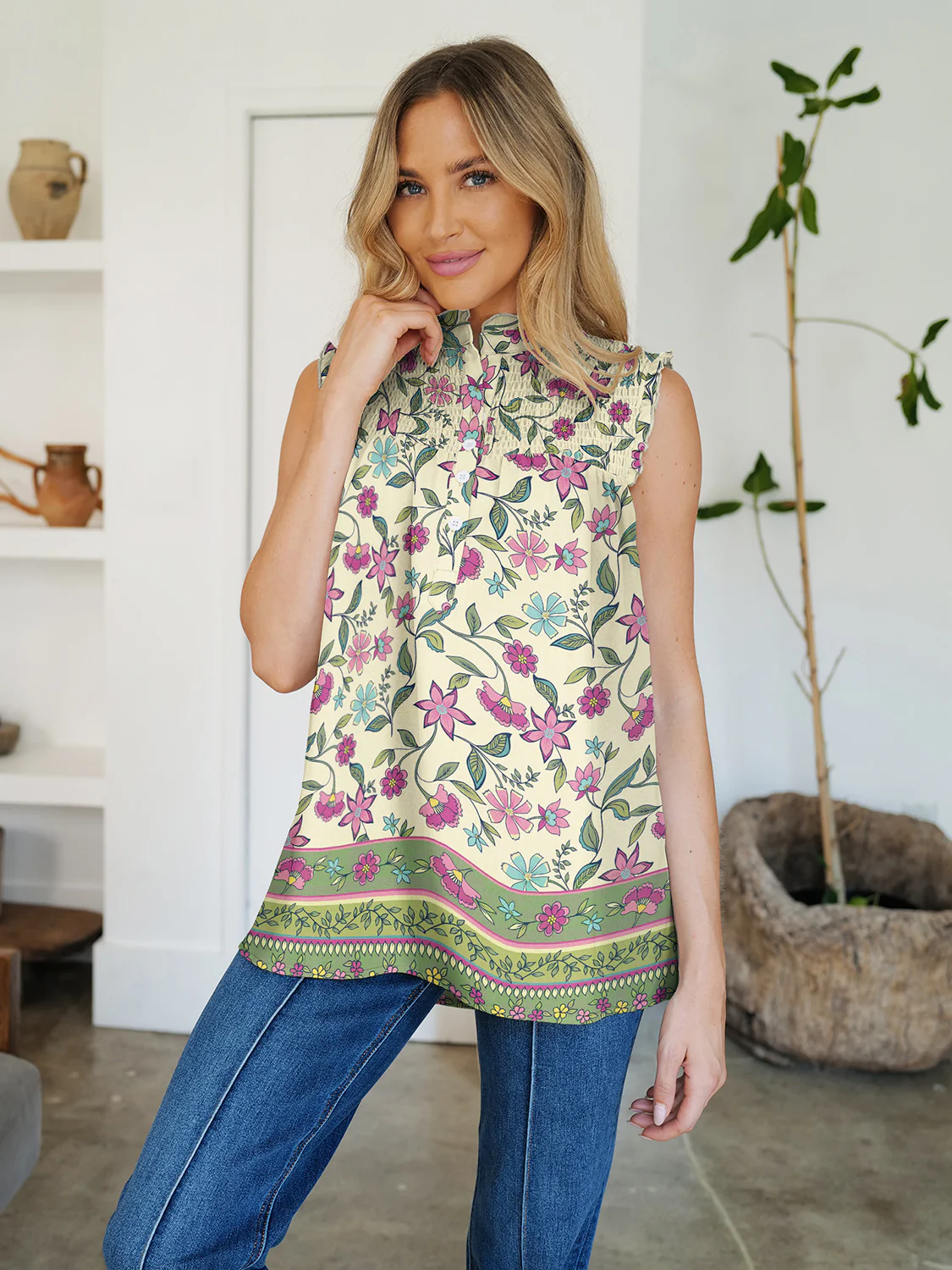 FAM-FAM Frill Printed Mock Neck Top - Image 10