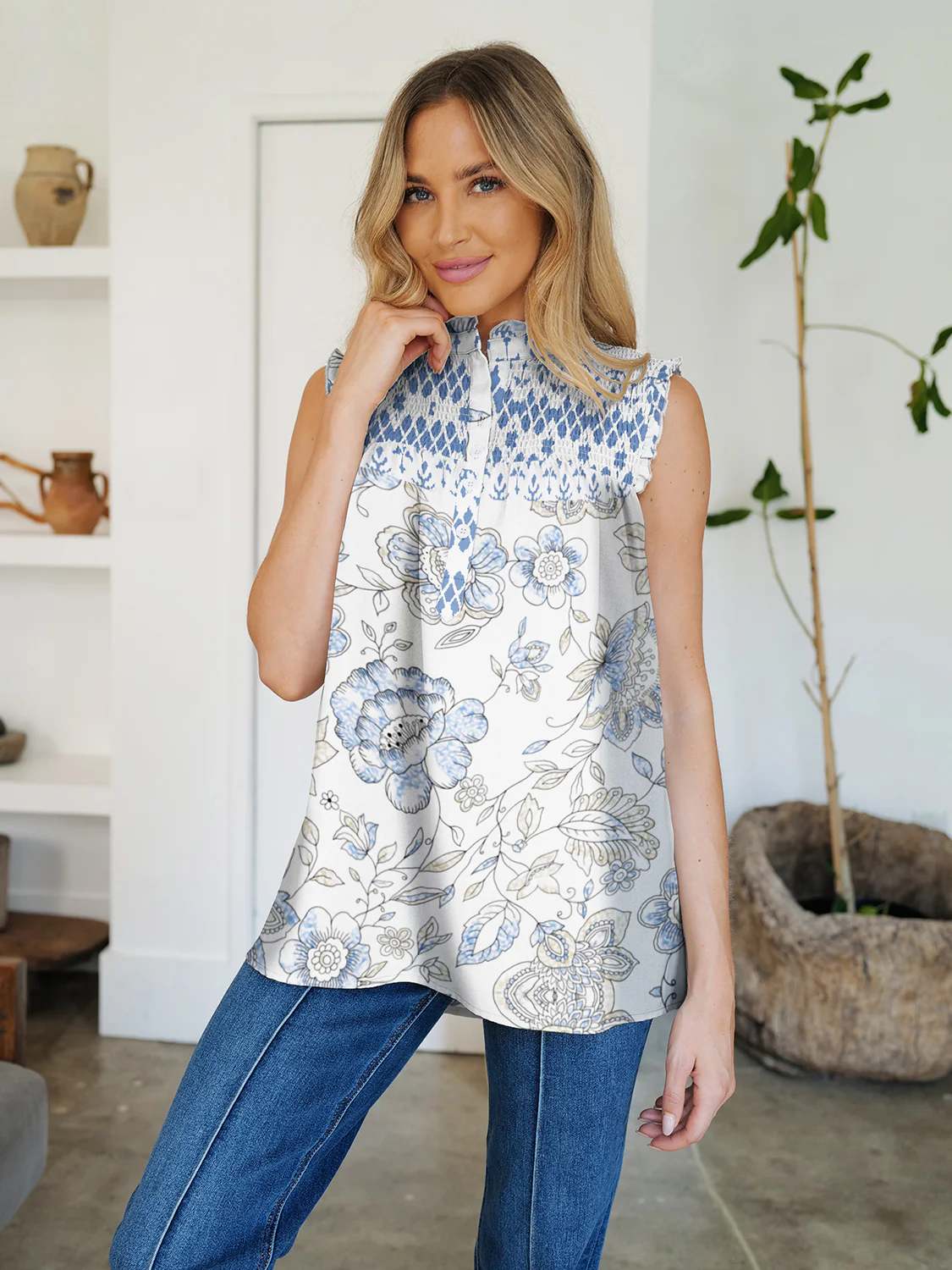 FAM-FAM Frill Printed Mock Neck Top - Image 16