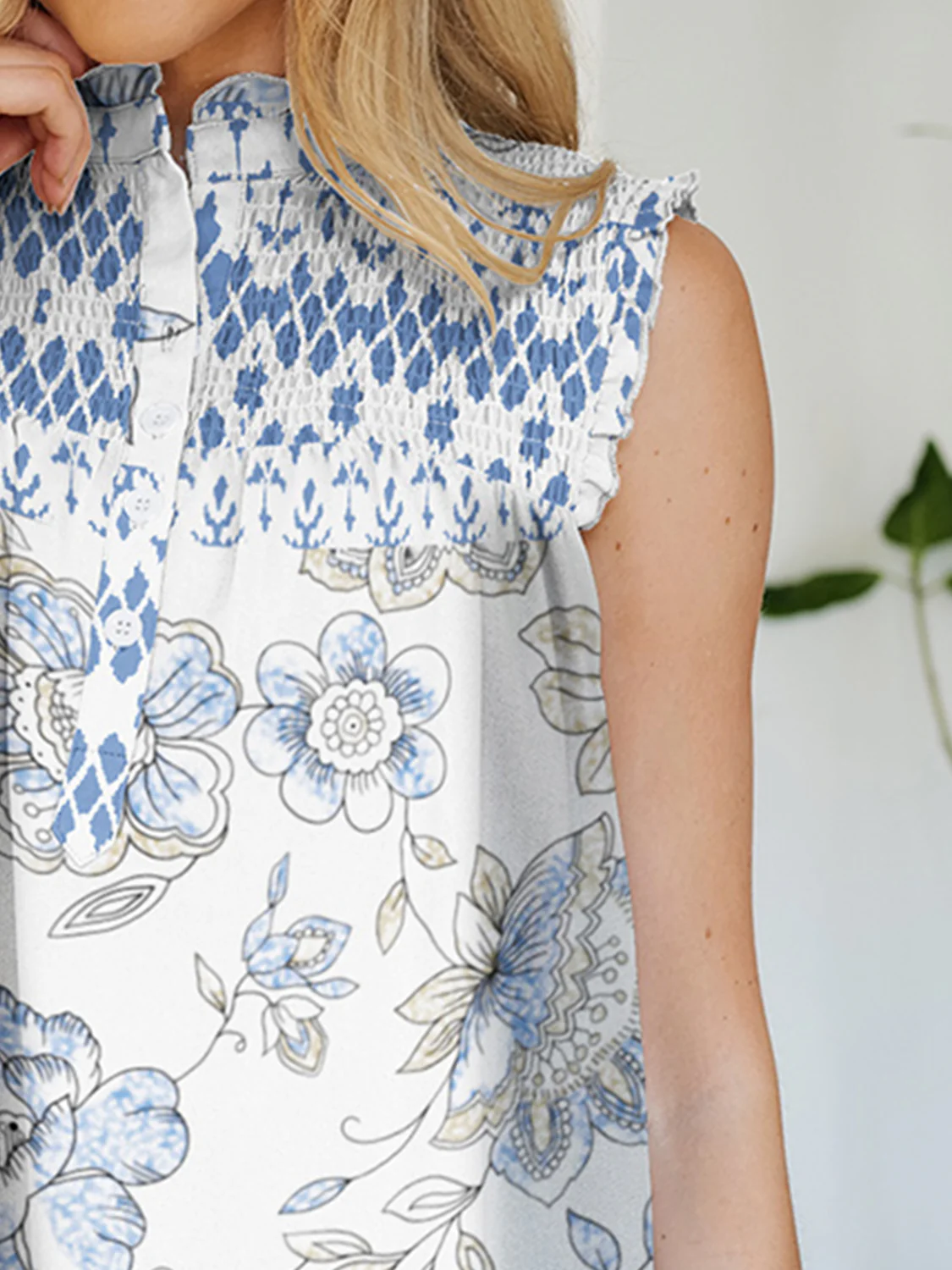 FAM-FAM Frill Printed Mock Neck Top - Image 18