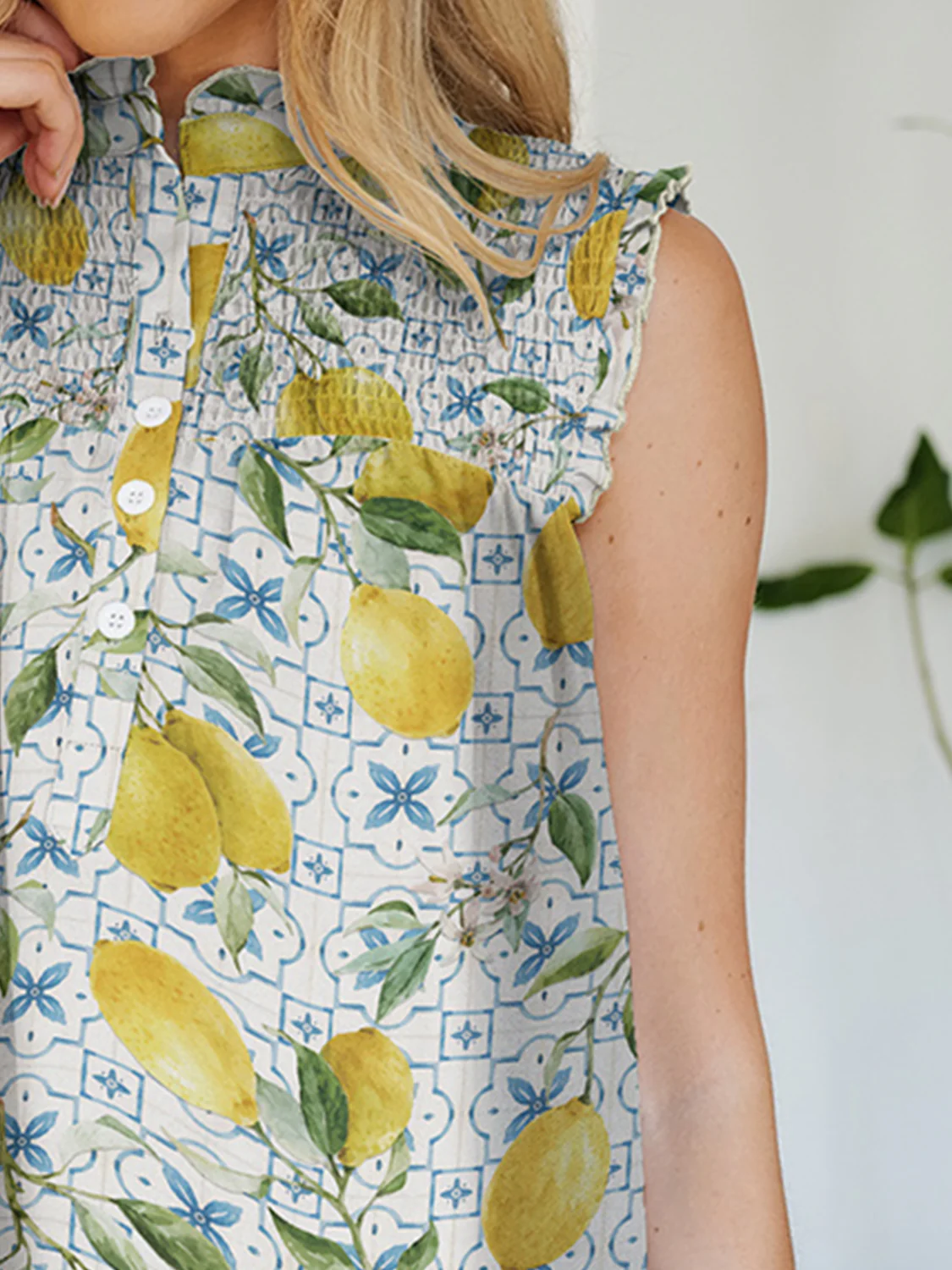 FAM-FAM Frill Printed Mock Neck Top - Image 3