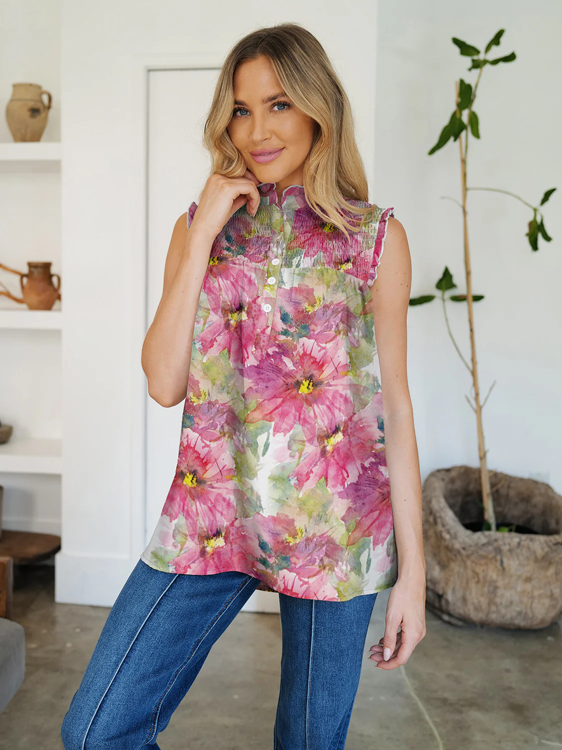 FAM-FAM Frill Printed Mock Neck Top - Image 4