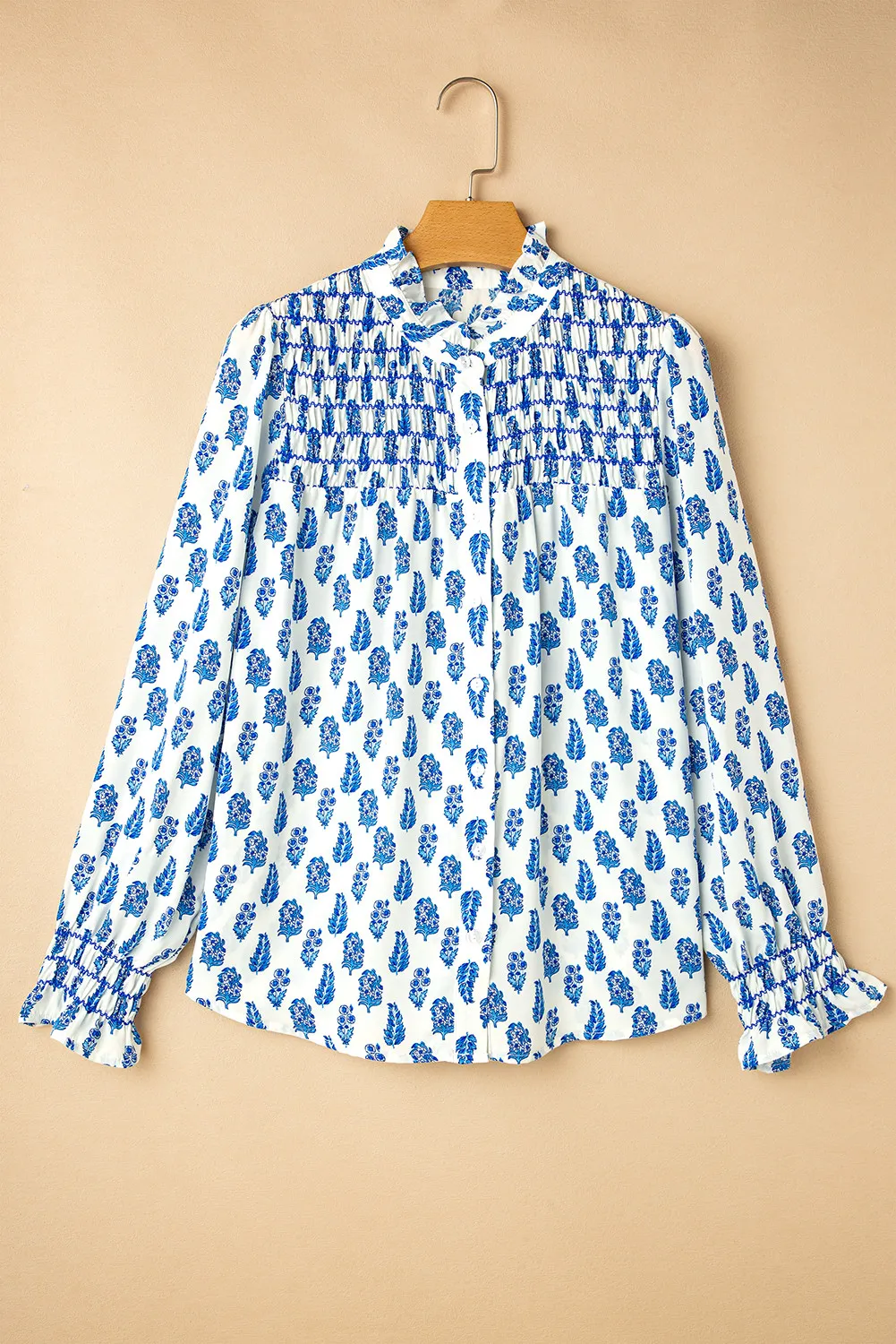 Frill Printed Button Up Long Sleeve Shirt - Image 3