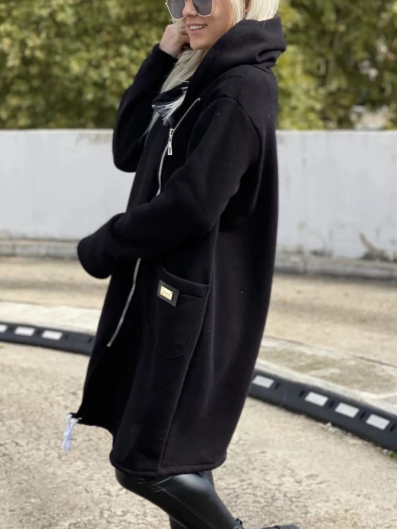 Full Size Asymmetrical Zip-Up Hooded Fleece Outerwear Plus Size - Image 10