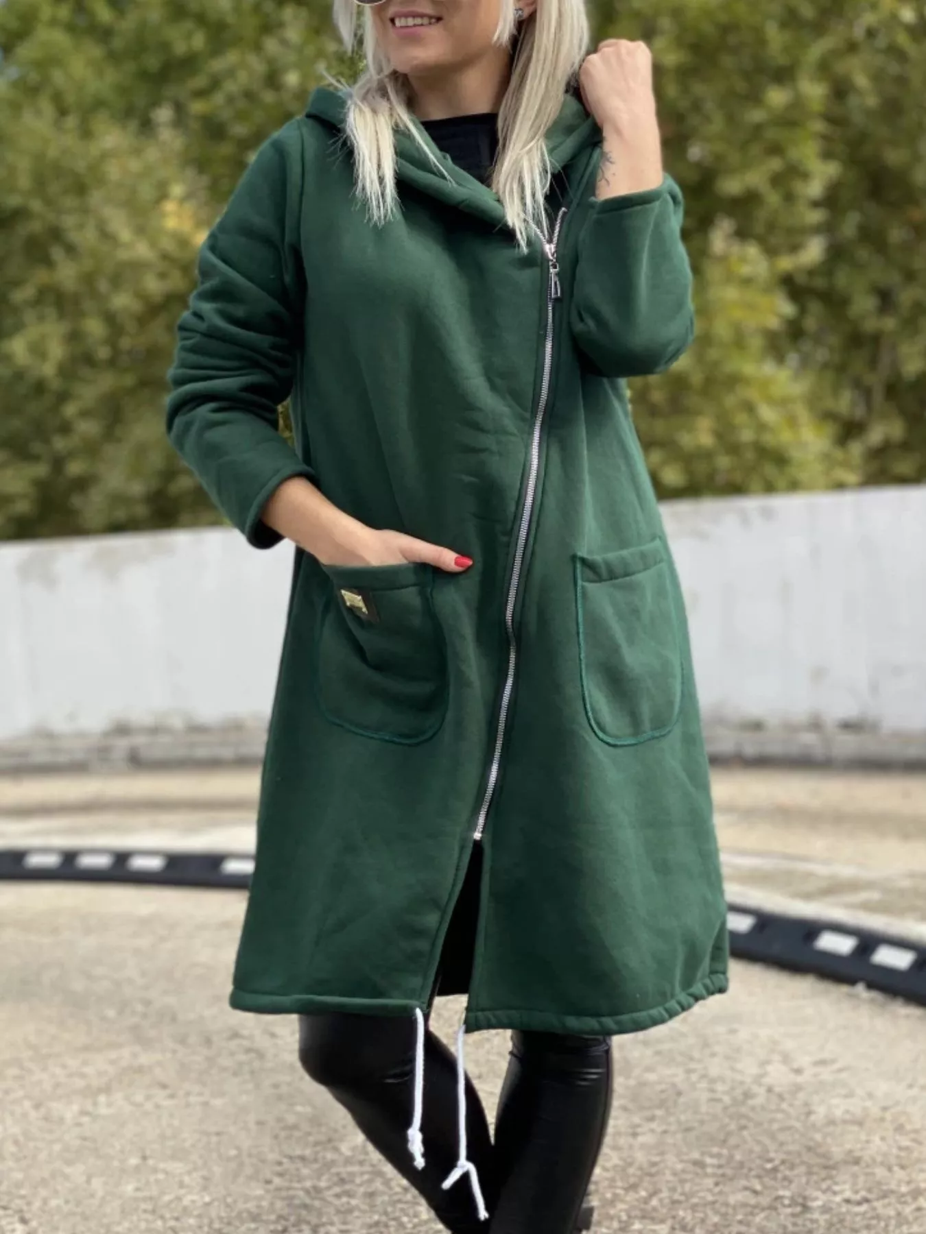 Full Size Asymmetrical Zip-Up Hooded Fleece Outerwear Plus Size - Image 14