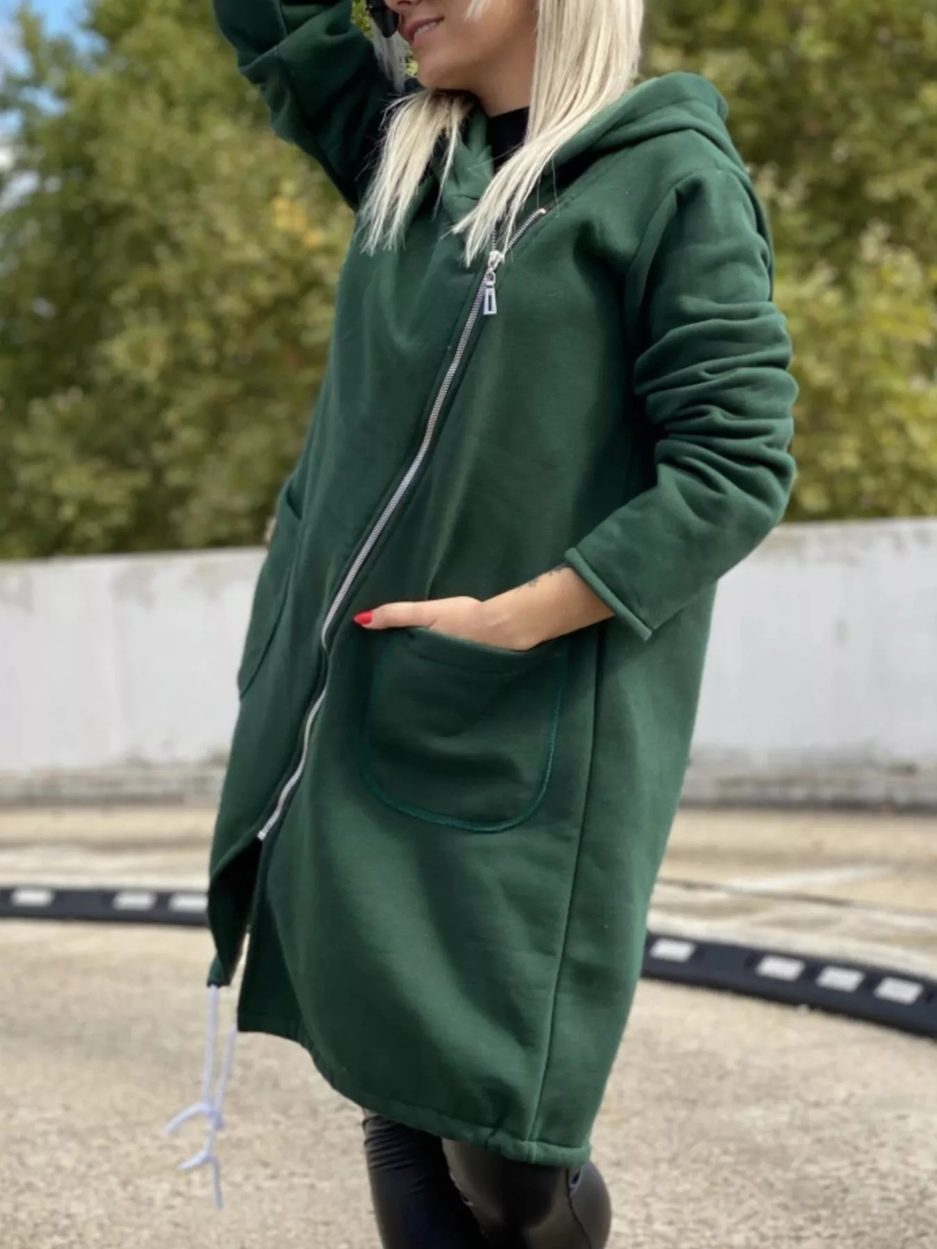 Full Size Asymmetrical Zip-Up Hooded Fleece Outerwear Plus Size - Image 15