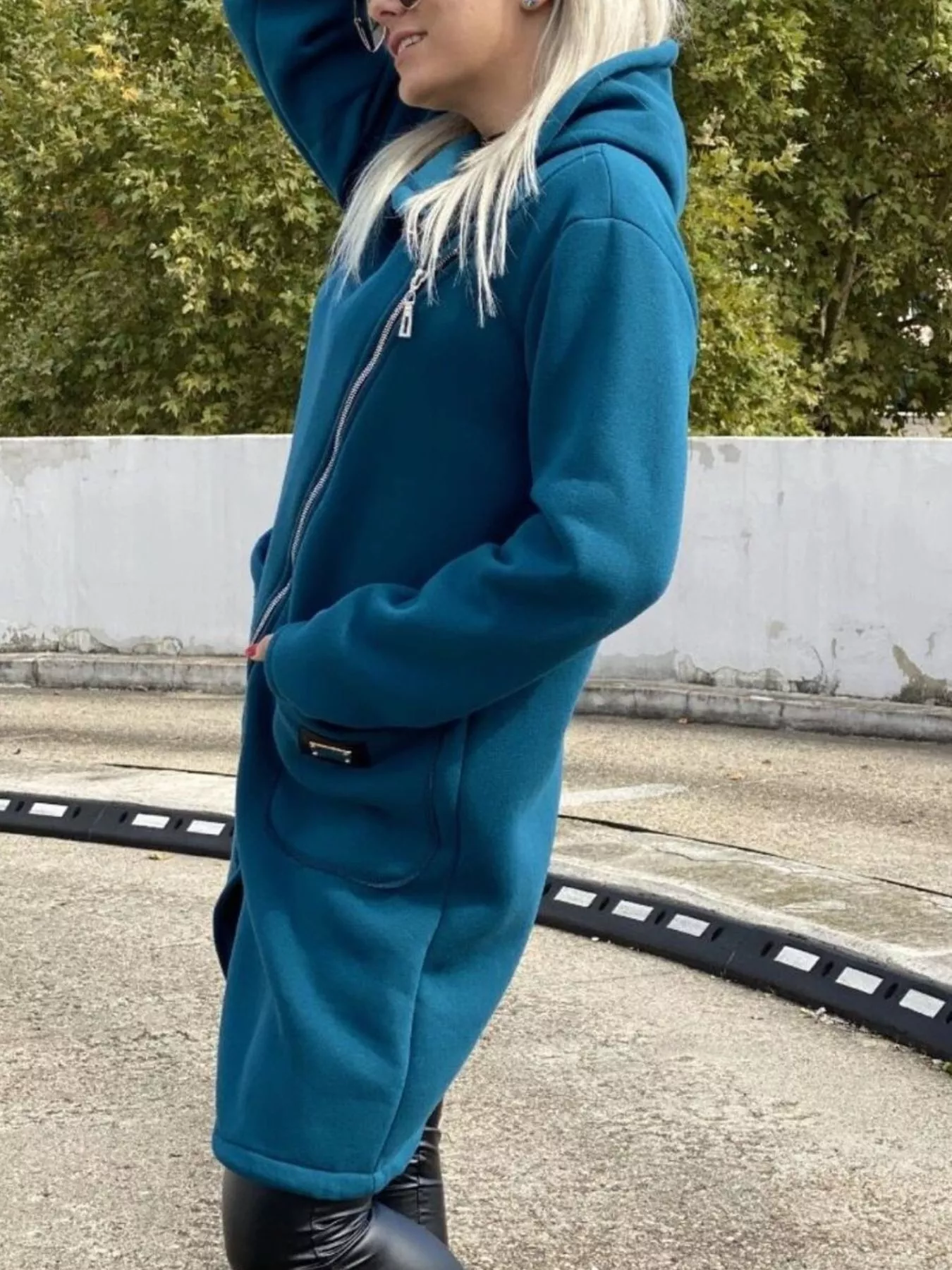 Full Size Asymmetrical Zip-Up Hooded Fleece Outerwear Plus Size - Image 3