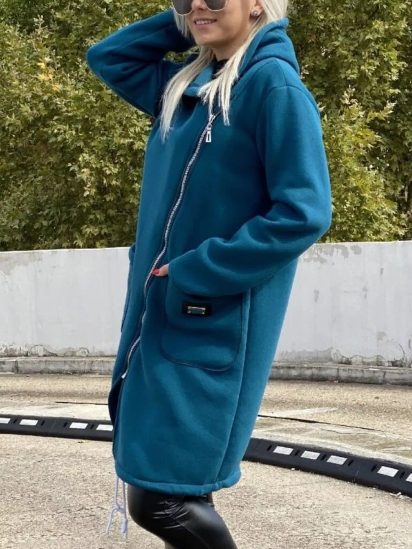 Full Size Asymmetrical Zip-Up Hooded Fleece Outerwear Plus Size - Image 4