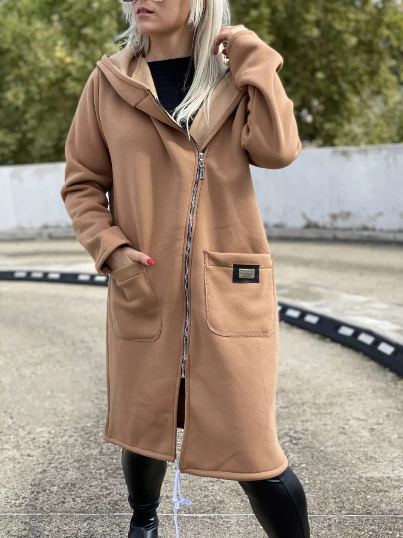 Full Size Asymmetrical Zip-Up Hooded Fleece Outerwear Plus Size - Image 5