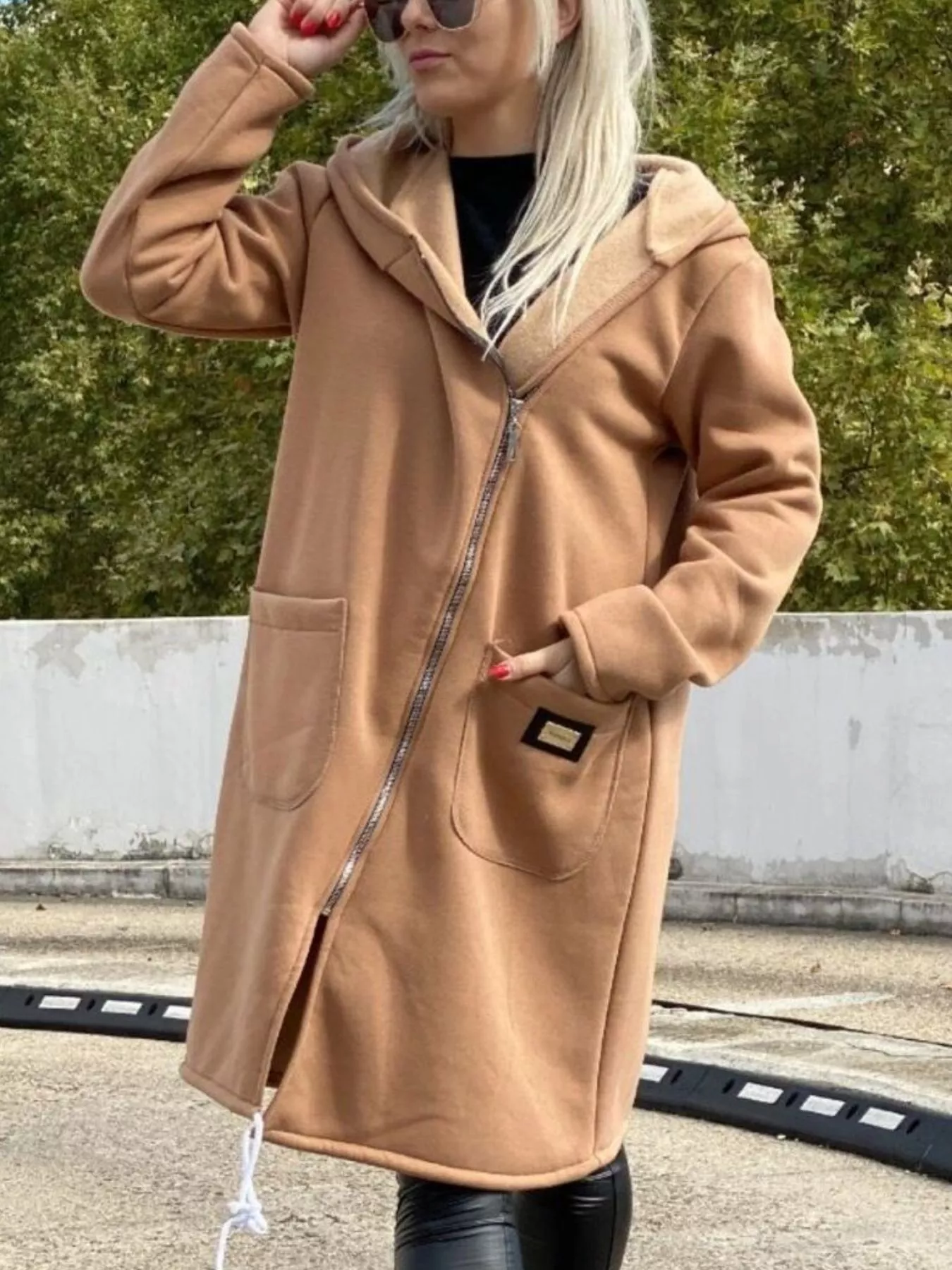 Full Size Asymmetrical Zip-Up Hooded Fleece Outerwear Plus Size - Image 6