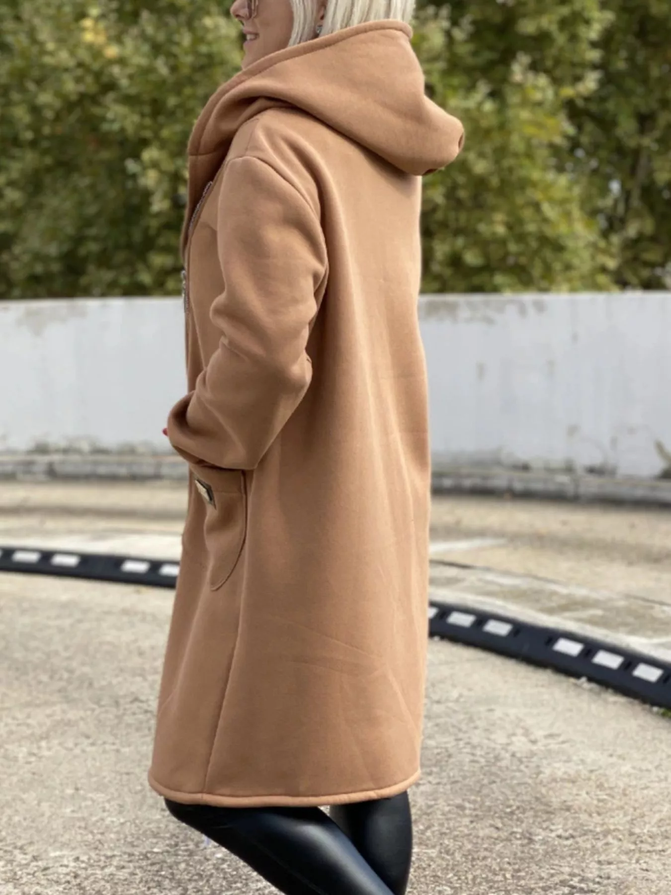 Full Size Asymmetrical Zip-Up Hooded Fleece Outerwear Plus Size - Image 7