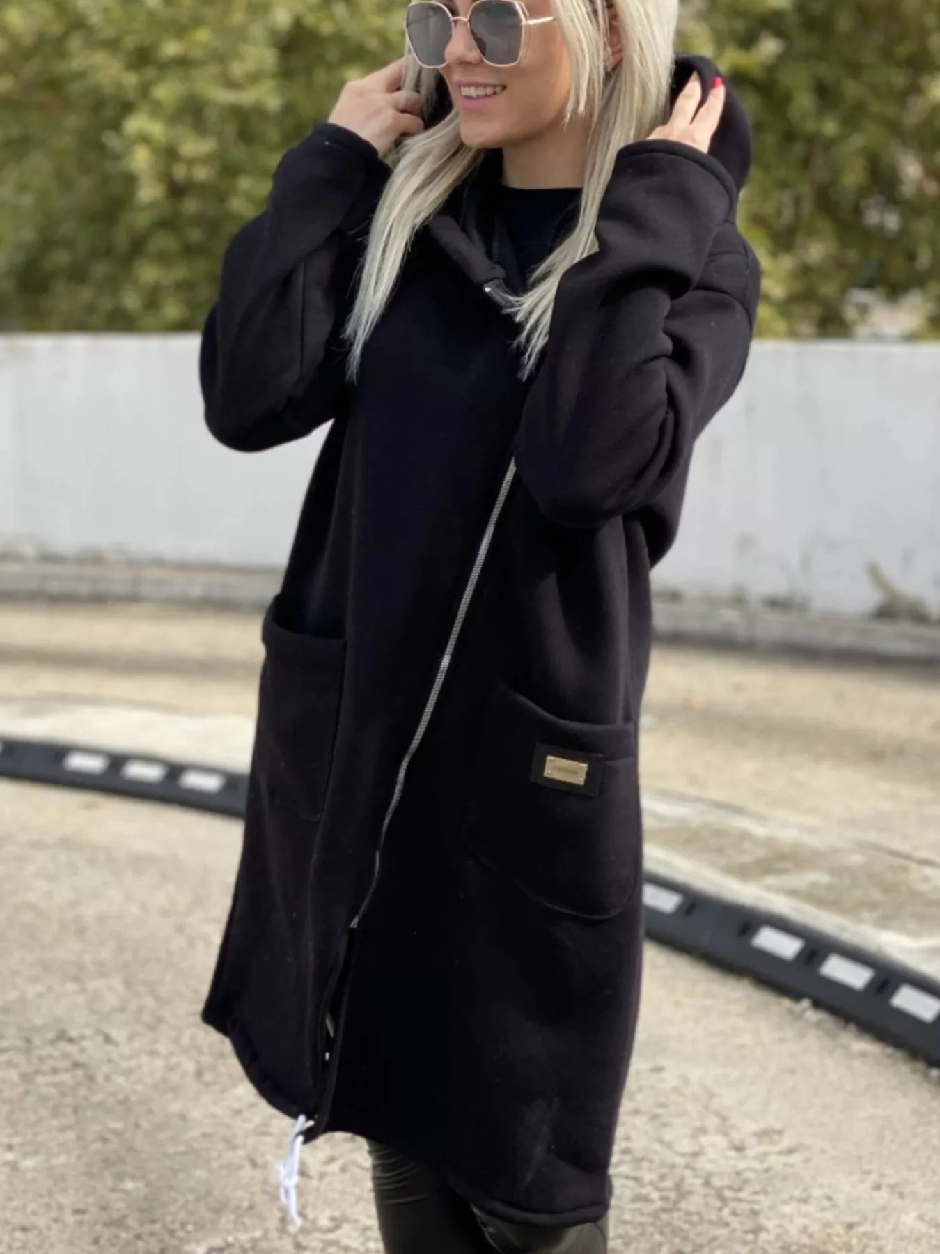 Full Size Asymmetrical Zip-Up Hooded Fleece Outerwear Plus Size - Image 8