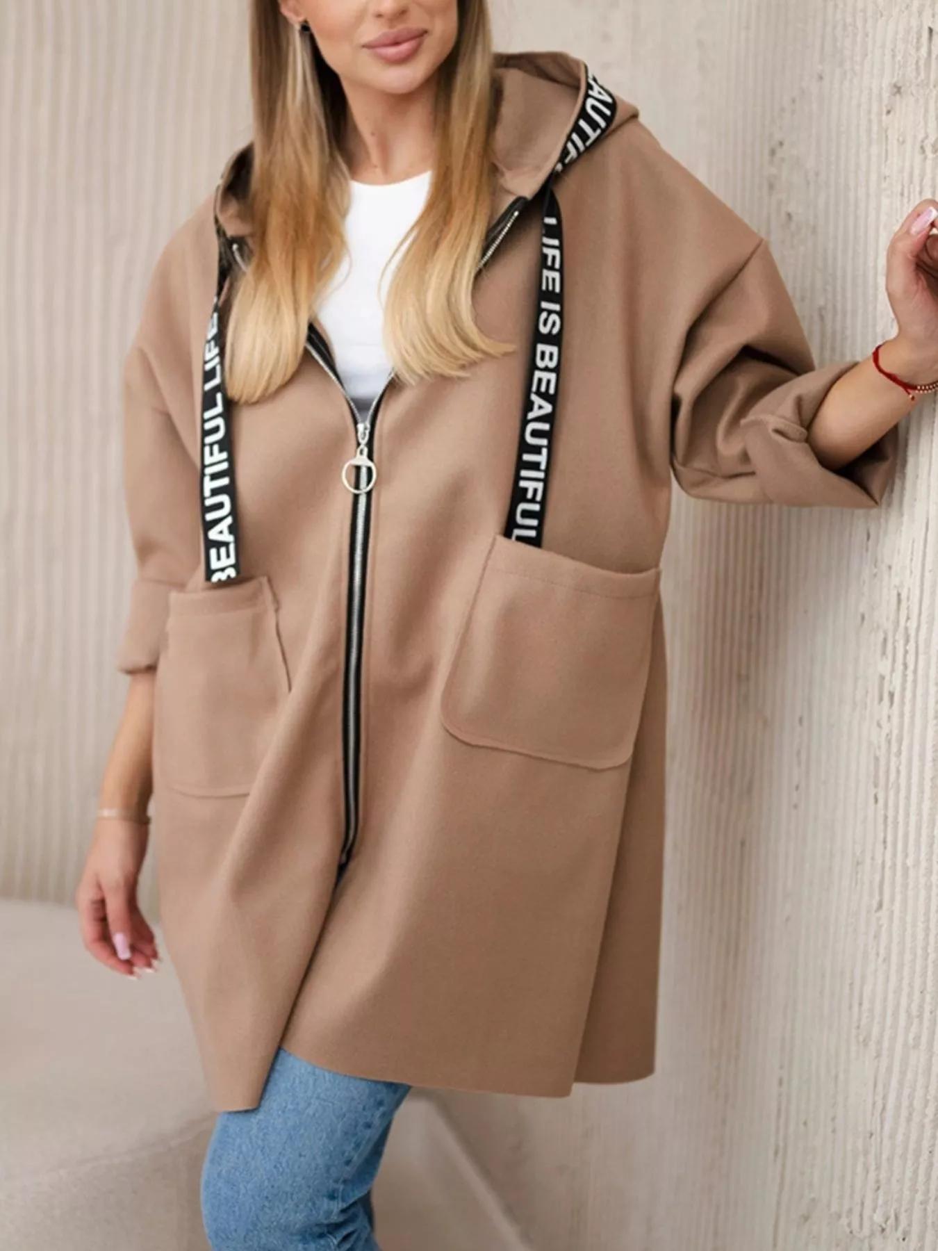 Full Size Hooded Zip-Up Longline Outerwear Plus Size - Image 10