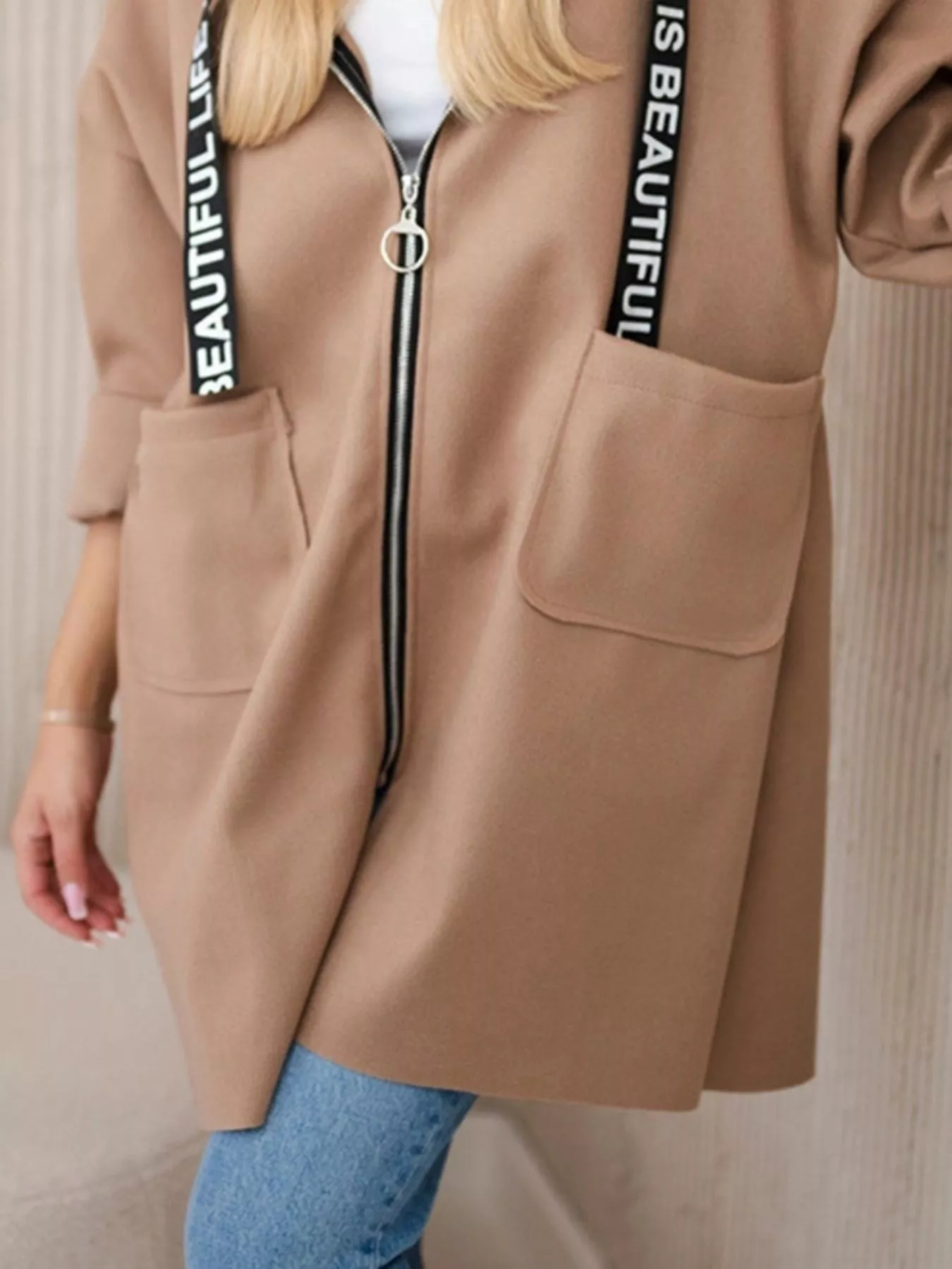 Full Size Hooded Zip-Up Longline Outerwear Plus Size - Image 12