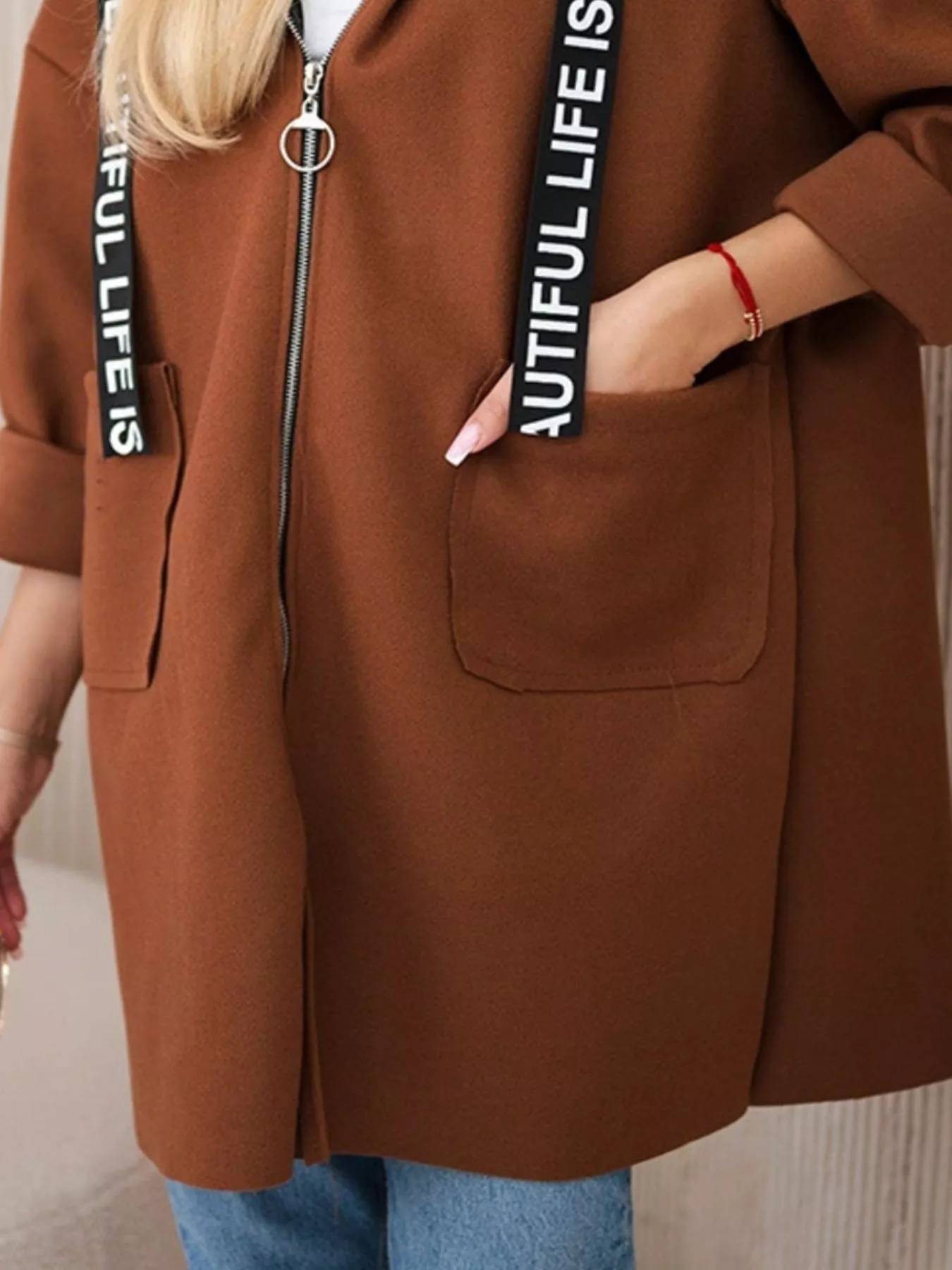 Full Size Hooded Zip-Up Longline Outerwear Plus Size - Image 15