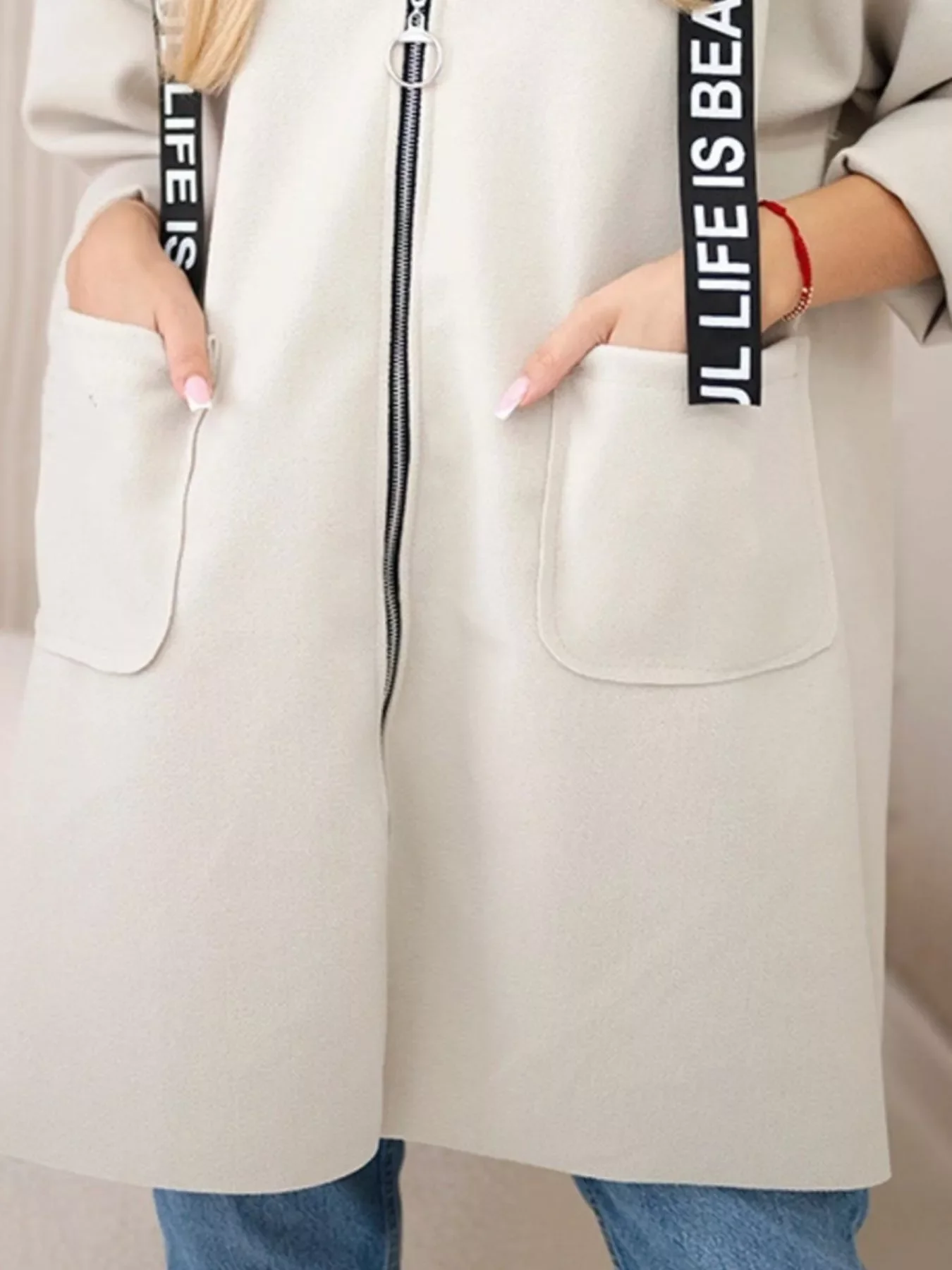 Full Size Hooded Zip-Up Longline Outerwear Plus Size - Image 3