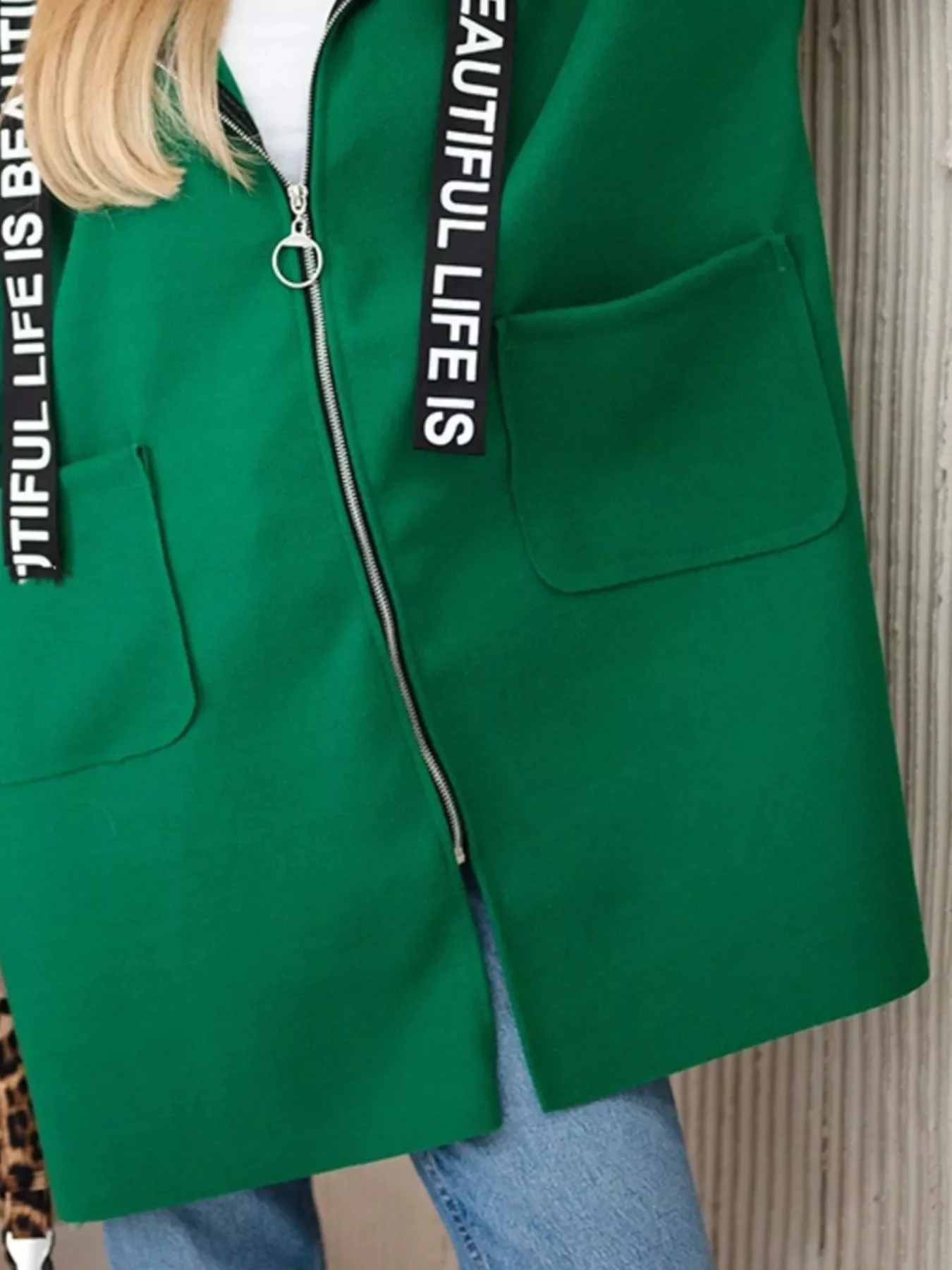 Full Size Hooded Zip-Up Longline Outerwear Plus Size - Image 6