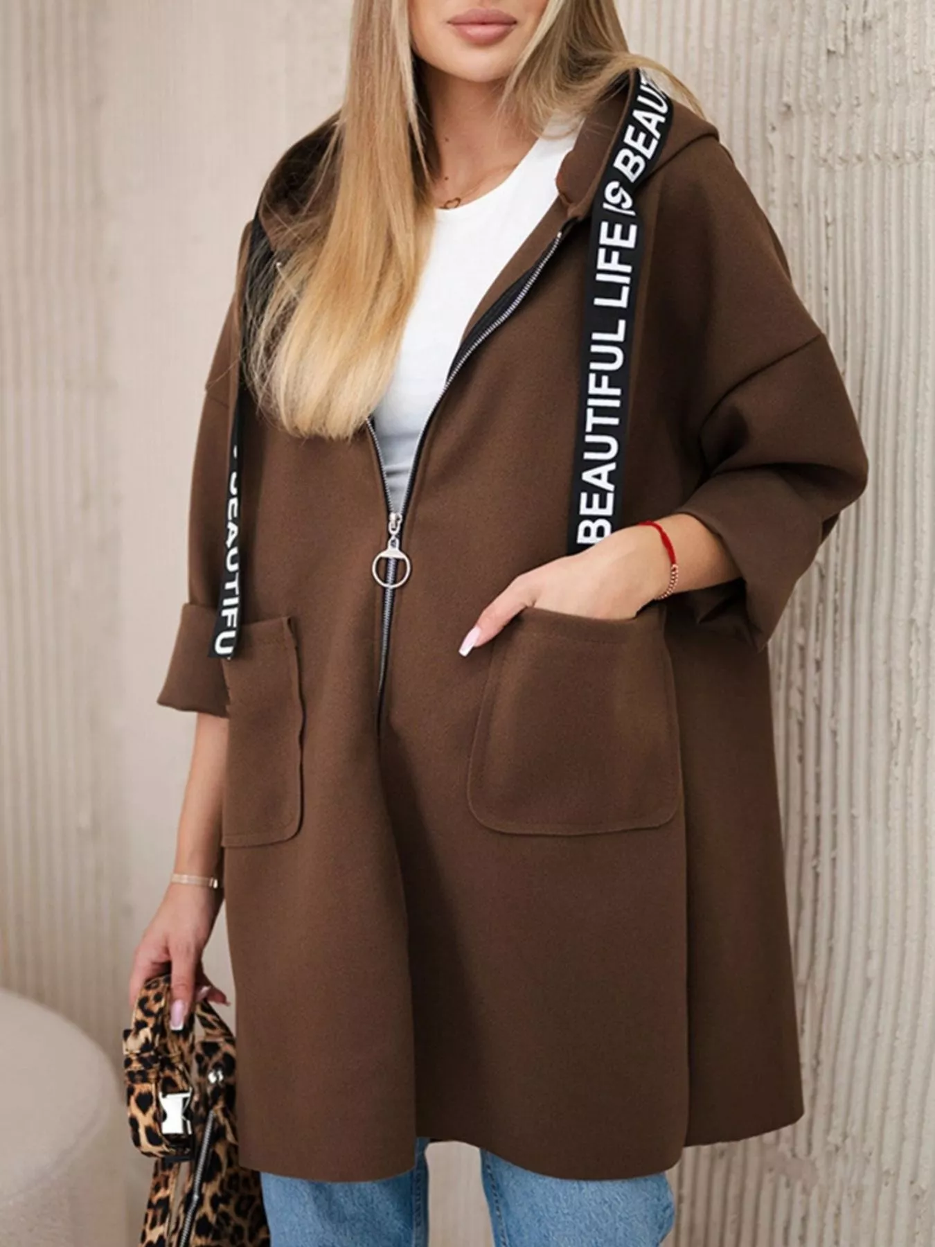 Full Size Hooded Zip-Up Longline Outerwear Plus Size - Image 7
